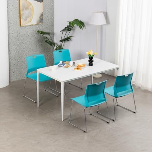 Blue Stacking Chairs Set of 4 - Armless Plastic Reception Chairs with Wide Seat | Stackable Conference, Training & Dining Room Chairs | Perfect for Office Meetings, School Classrooms & Home Events