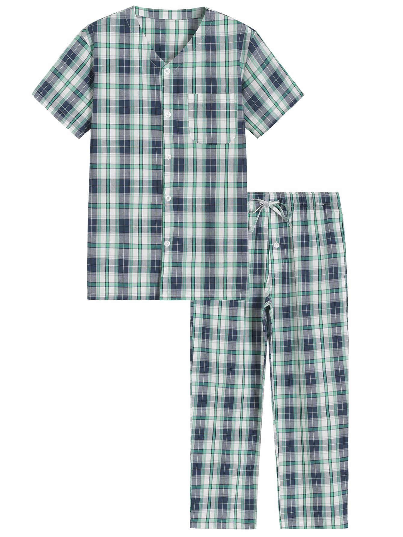 Men's Cotton Pajama Set - Soft Button-Up Shirt & Comfortable Lounge Pants for Summer Sleepwear | Perfect for Home Relaxation, Lounging & Vacation Comfort