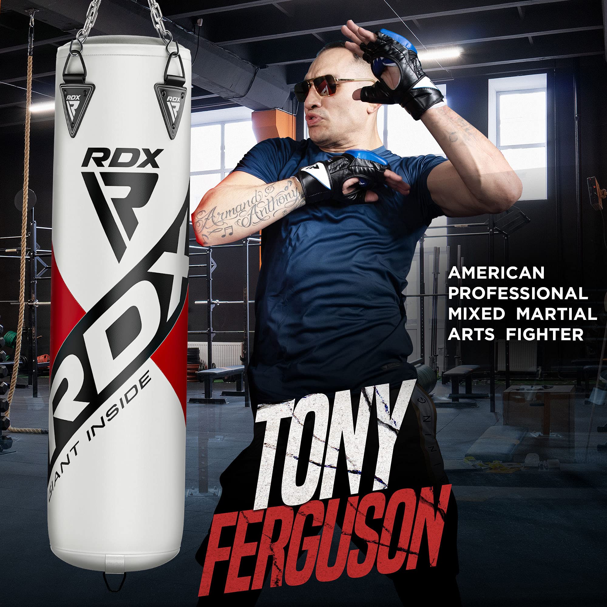 RDX Unfilled Punching Bag Set with Muay Thai Training Gloves & Punch Mitts - Includes Hanging Chain & Ceiling Hook - Perfect for MMA, Kickboxing, Martial Arts (4FT & 5FT Options) - Ideal for Home Gyms, Boxing Training & Fitness Workouts