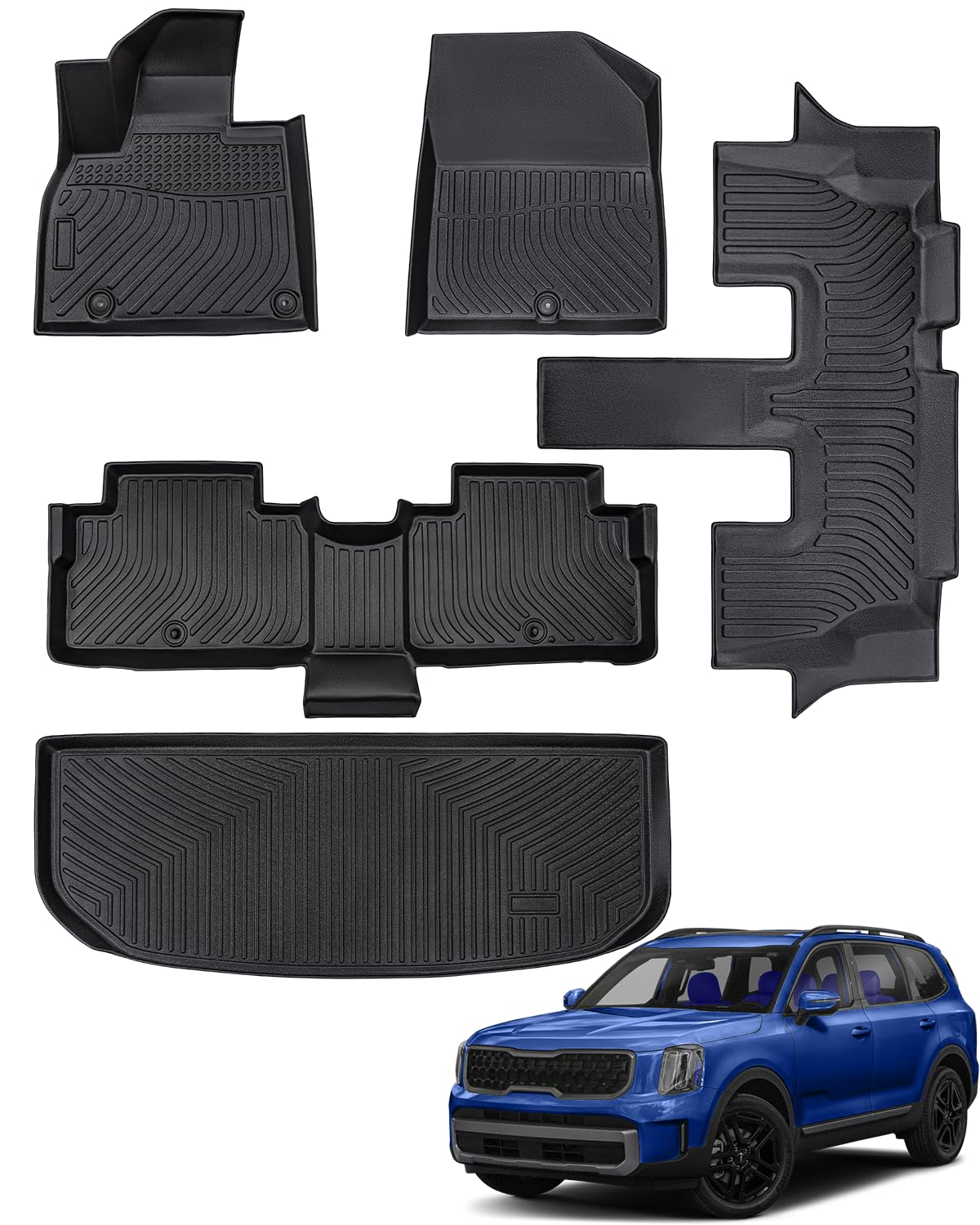 All-Weather Floor Mats for Kia Telluride 2020-2025 - Custom Fit Car Mats with Cargo Liner | Durable Trunk Mat Interior Accessories | Perfect for Road Trips, Family Travel & Outdoor Adventures