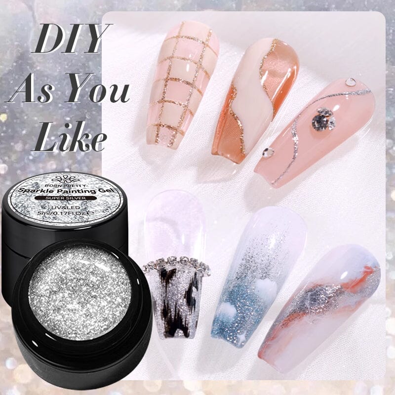 Sparkle Painting Gel 5ml - Glitter Nail Art Polish for DIY Manicure - Perfect for Parties, Weddings & Special Occasions