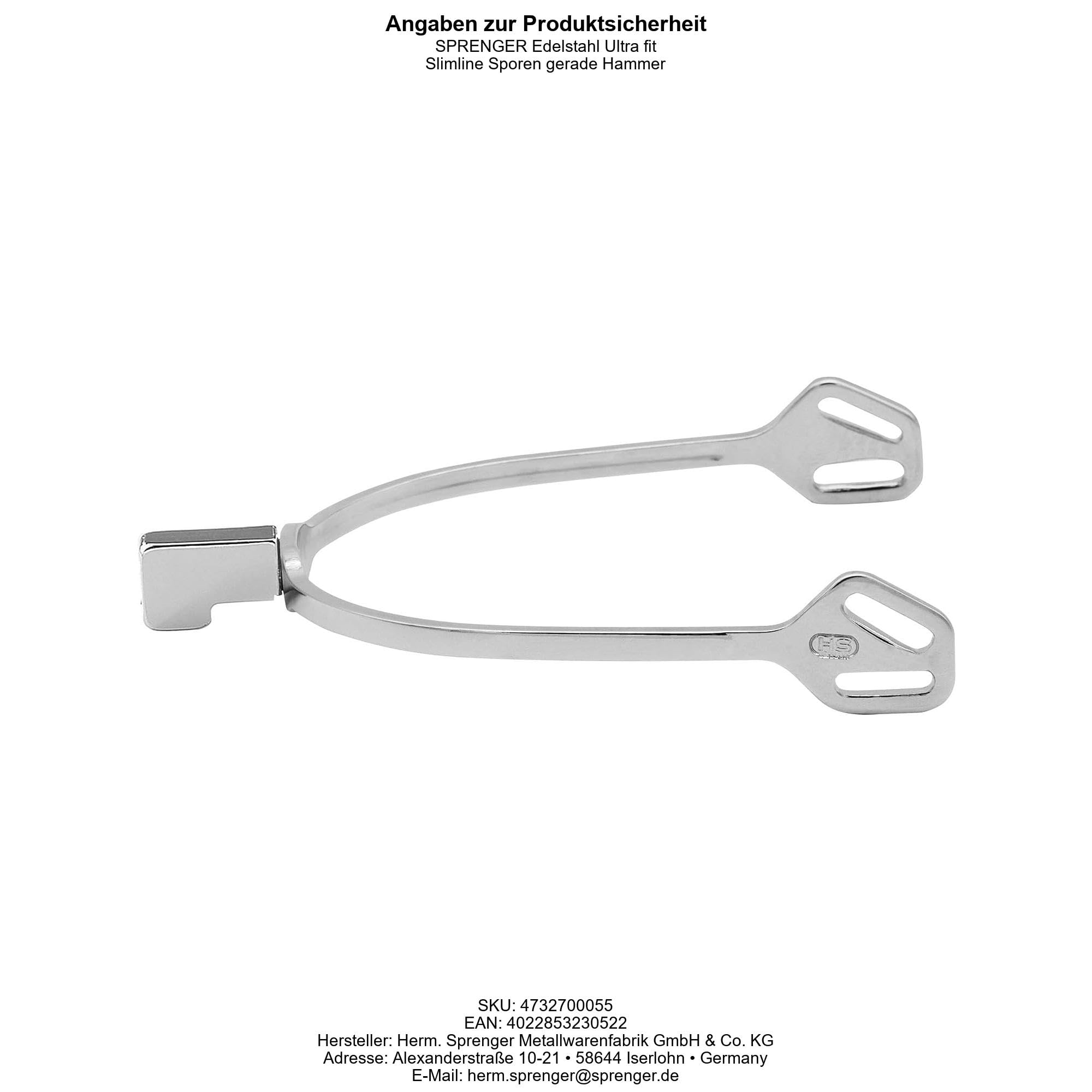 Herm Sprenger Ultra Fit Slimline Hammer End English Spur - 20mm Neck | Equestrian Riding Spurs for Dressage & Horse Training | Perfect for Professional Riders & Trainers