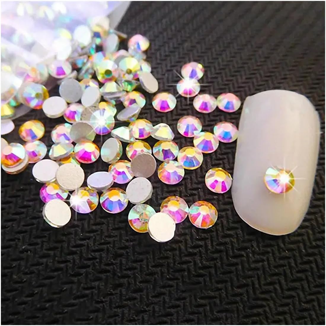 Gleevia 1440pcs Silver AB Round Diamond Glass Nail Rhinestones - Flatback Gems for Nail Art Decorations (Includes Rhinestone Pen & Tweezer) - Perfect for DIY Manicures, Wedding Nails, Salon Designs & Party Glam