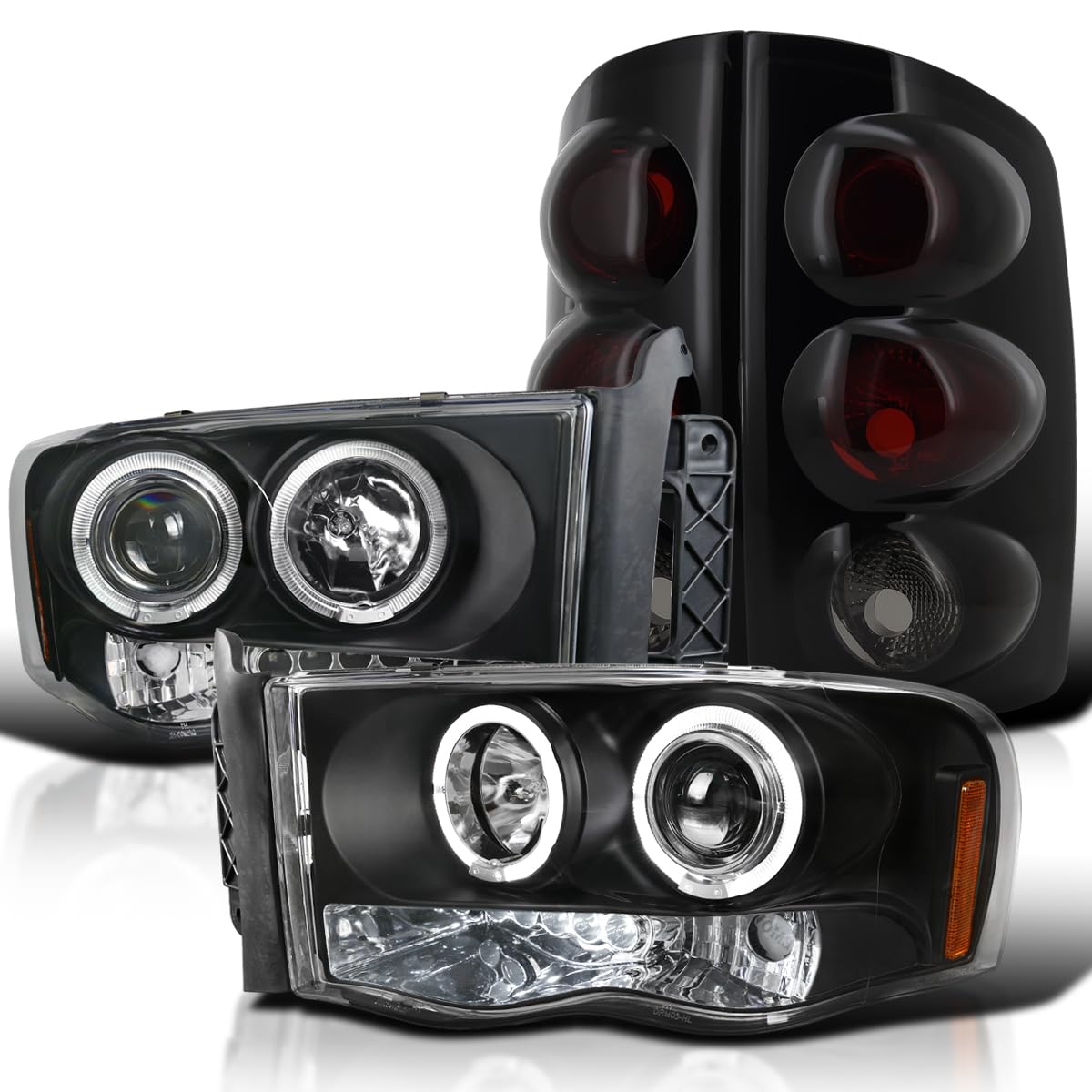 Spec-D Tuning Black Projector LED Headlights & Glossy Black Smoke Tail Lights - Compatible with 2002-2005 Dodge Ram (Left & Right Pair) - High Performance Lighting for Night Driving & Off-Road Adventures