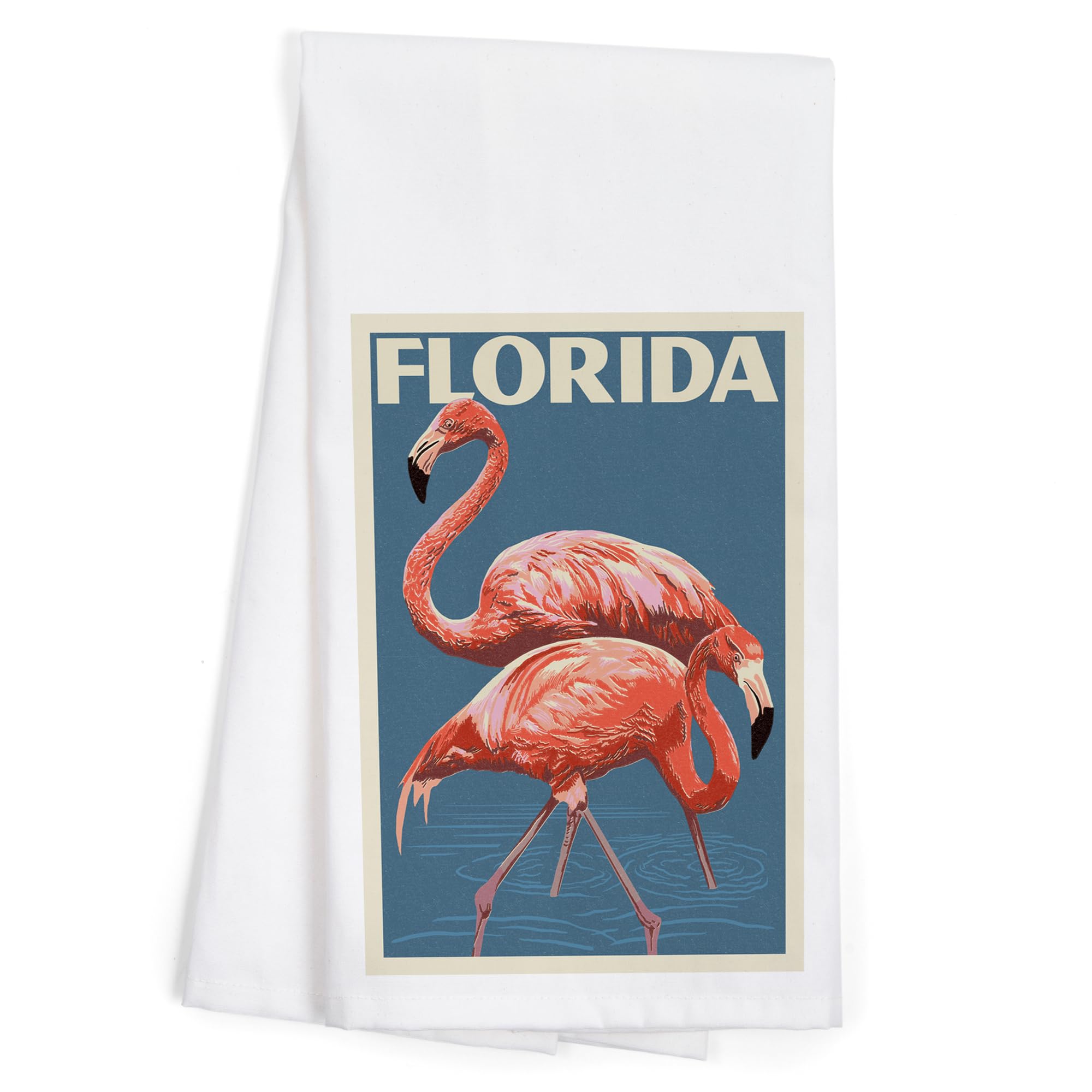 Florida Flamingo Letterpress Tea Towel - 100% Cotton Decorative Hand Towel for Kitchen & Home - Perfect for Gifts, Dish Drying, and Coastal Themed Decor