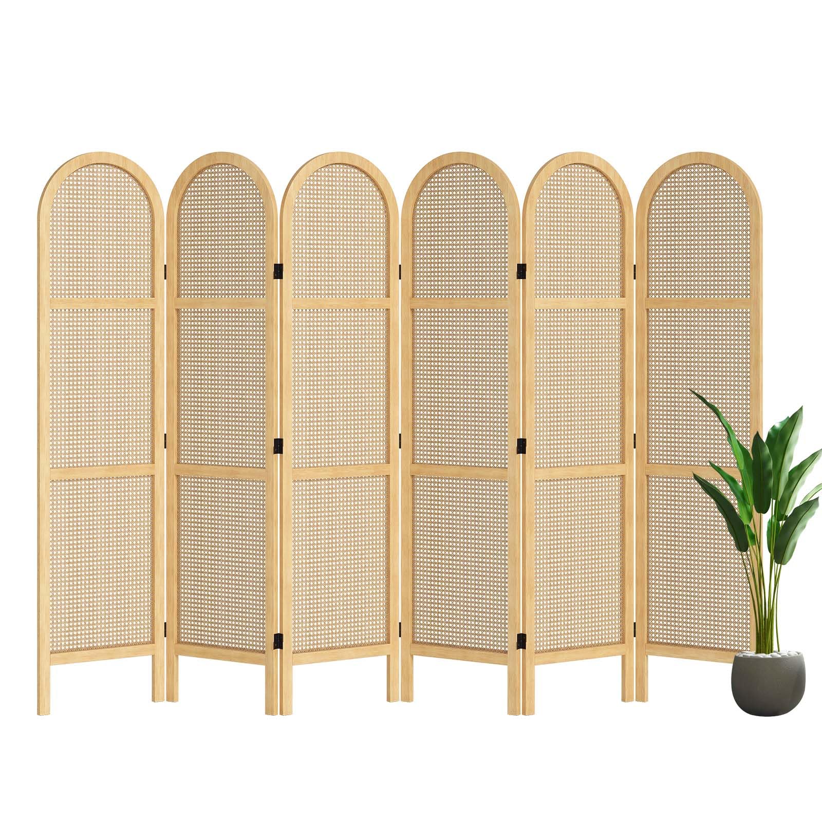 5.6 Ft Double Hinged Rattan Room Divider - Freestanding Folding Privacy Screen with 6 Panels for Bedroom, Office & Living Room (Natural) | Home & Office Partition Wall Decor