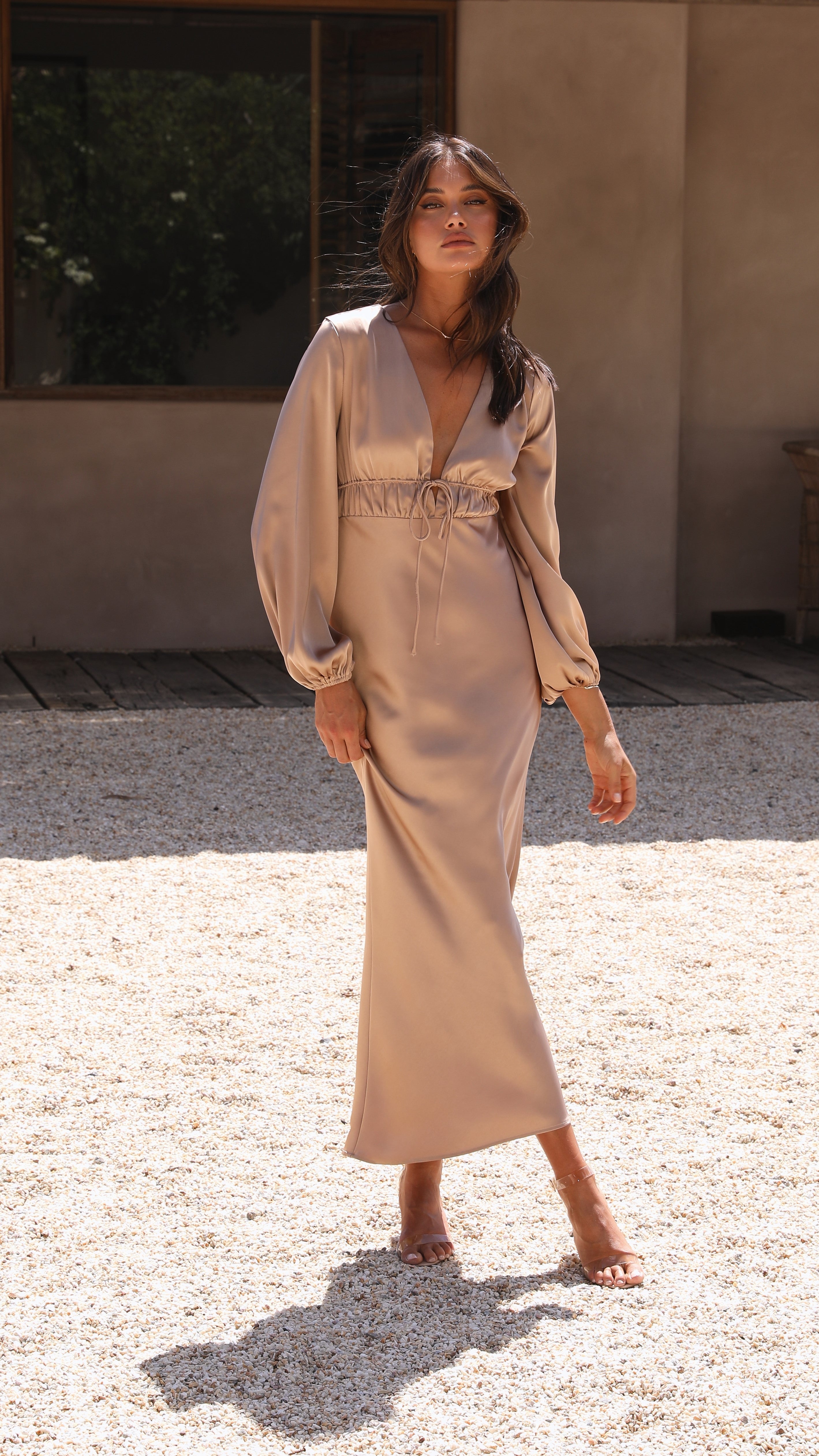 Amara Maxi Dress in Latte - Elegant Long Flowy Summer Dress for Women | Perfect for Beach, Vacation, and Casual Outings