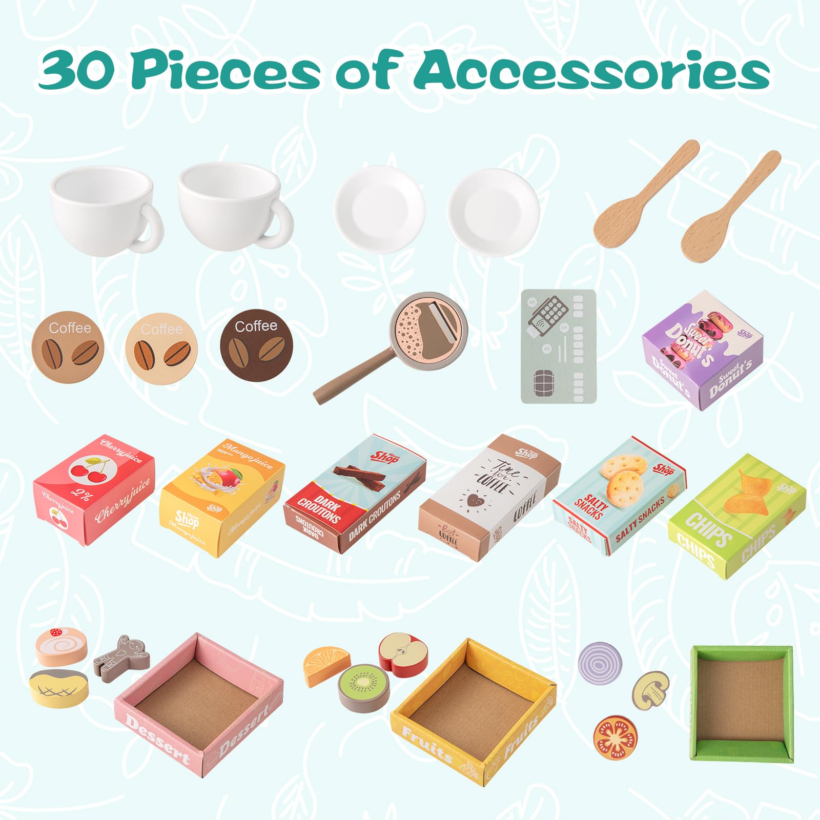 HONEY JOY Wooden Kids Grocery Store Playset with Coffee Maker, Vending Machine & Cash Register - Pretend Play Supermarket Toy with Display Shelves & Play Food for Toddlers - Perfect for Role Play, Early Learning & Social Skills Development at Home or Preschool