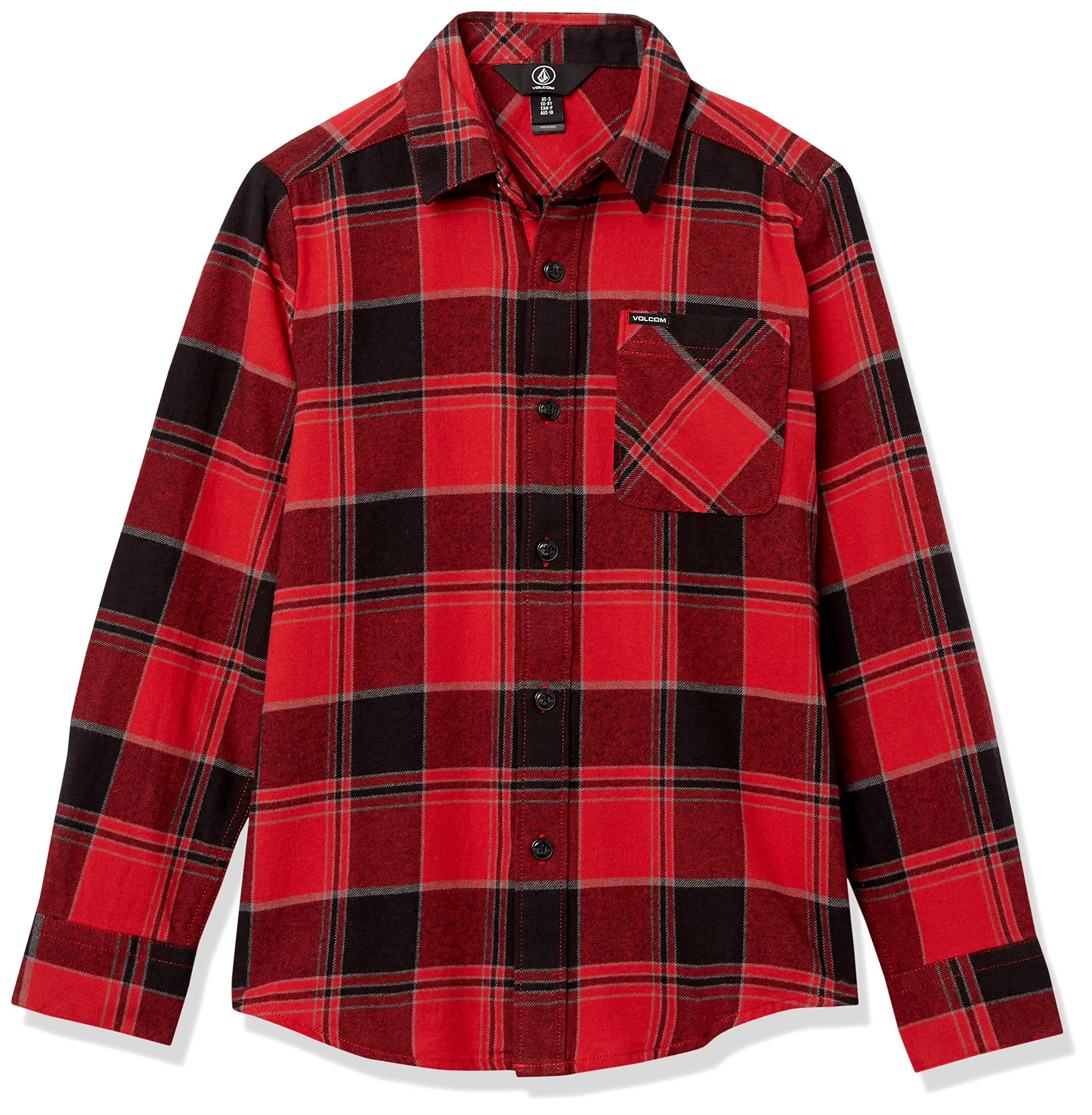 Volcom Boys' Caden Plaid Long Sleeve Flannel Shirt - Big & Little Boys Sizes (2T-14) - Soft Cotton, Stylish Checkered Pattern - Perfect for School, Outdoor Adventures & Casual Wear