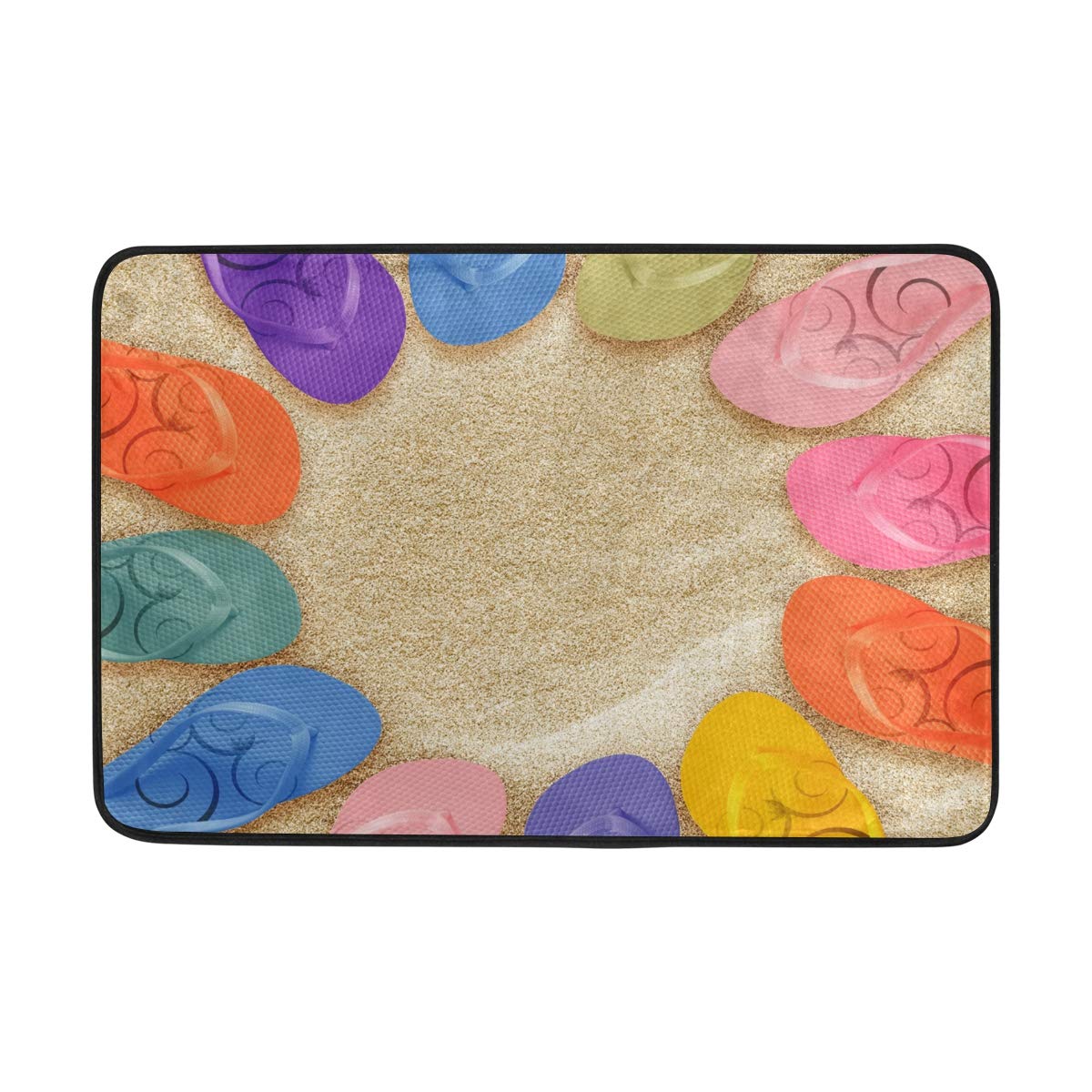 Non-Slip Doormat & Bath Mat Set - 24x16 Inch Super Absorbent Indoor/Outdoor Rug with Beach Flip Flop Design - Perfect for Entryway, Bathroom, Patio & Poolside Use