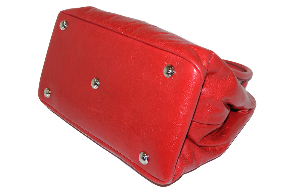 Authentic Miu Miu Red Calf Leather Top Handle Tote Bag for Women | Luxury Glazed Leather Shoulder Purse | Perfect for Work, Travel & Everyday Use