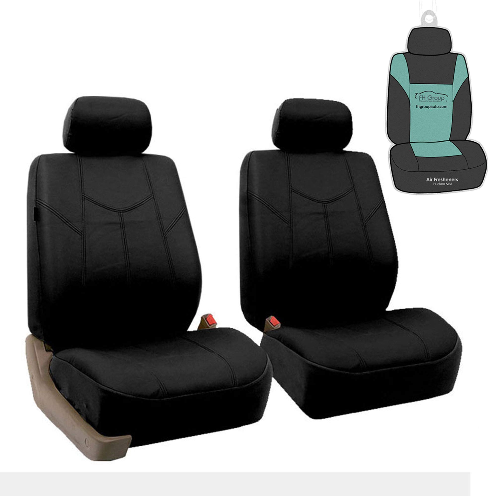 FH Group 2-Pack Black Rome Faux Leather Car Seat Covers - Universal Fit Waterproof Seat Protector for Cars, Trucks & SUVs | Perfect for Commuting, Road Trips & Pet Protection