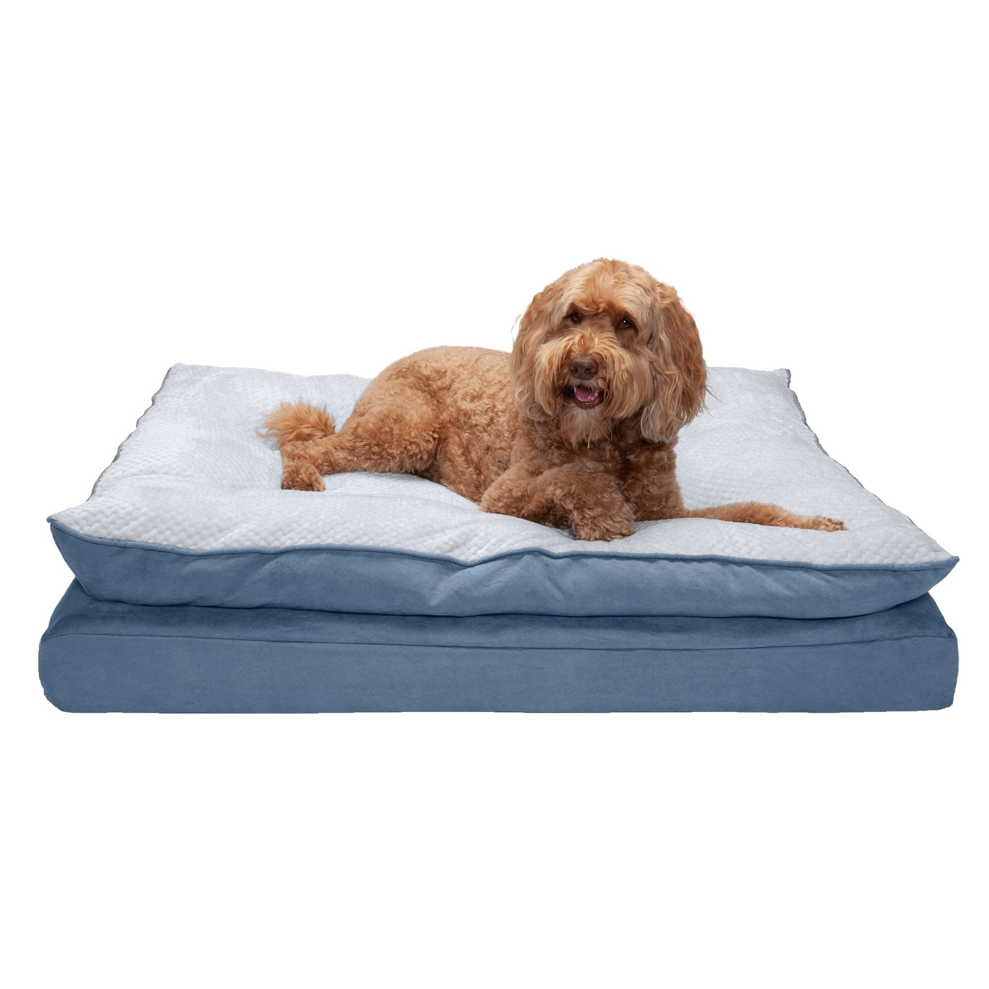 Furhaven XL Orthopedic Dog Bed - Minky Plush & Suede Pillow Top Mattress with Removable Washable Cover - Stonewash Blue, Jumbo (X-Large) - Perfect for Large Dogs with Joint Pain, Arthritis or Hip Dysplasia - Ideal for Living Room, Bedroom or Crate Use