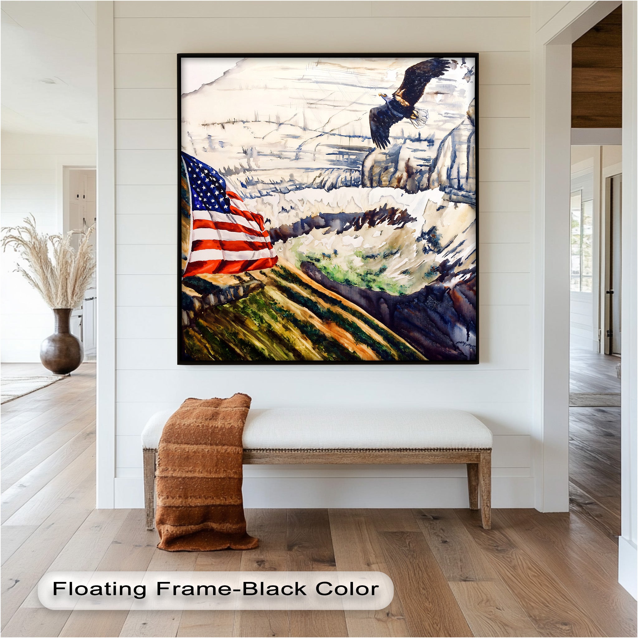 Patriotic Oil Painting of American Flag and Bald Eagle - Perfect for Home Decor, Office Wall Art & Gift for Independence Day
