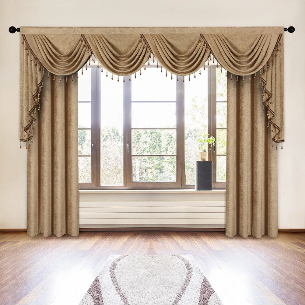 Premium Mila Classic Plain Velvet Valance in Taupe - Elegant Window Treatment for Bedroom & Living Room Decor