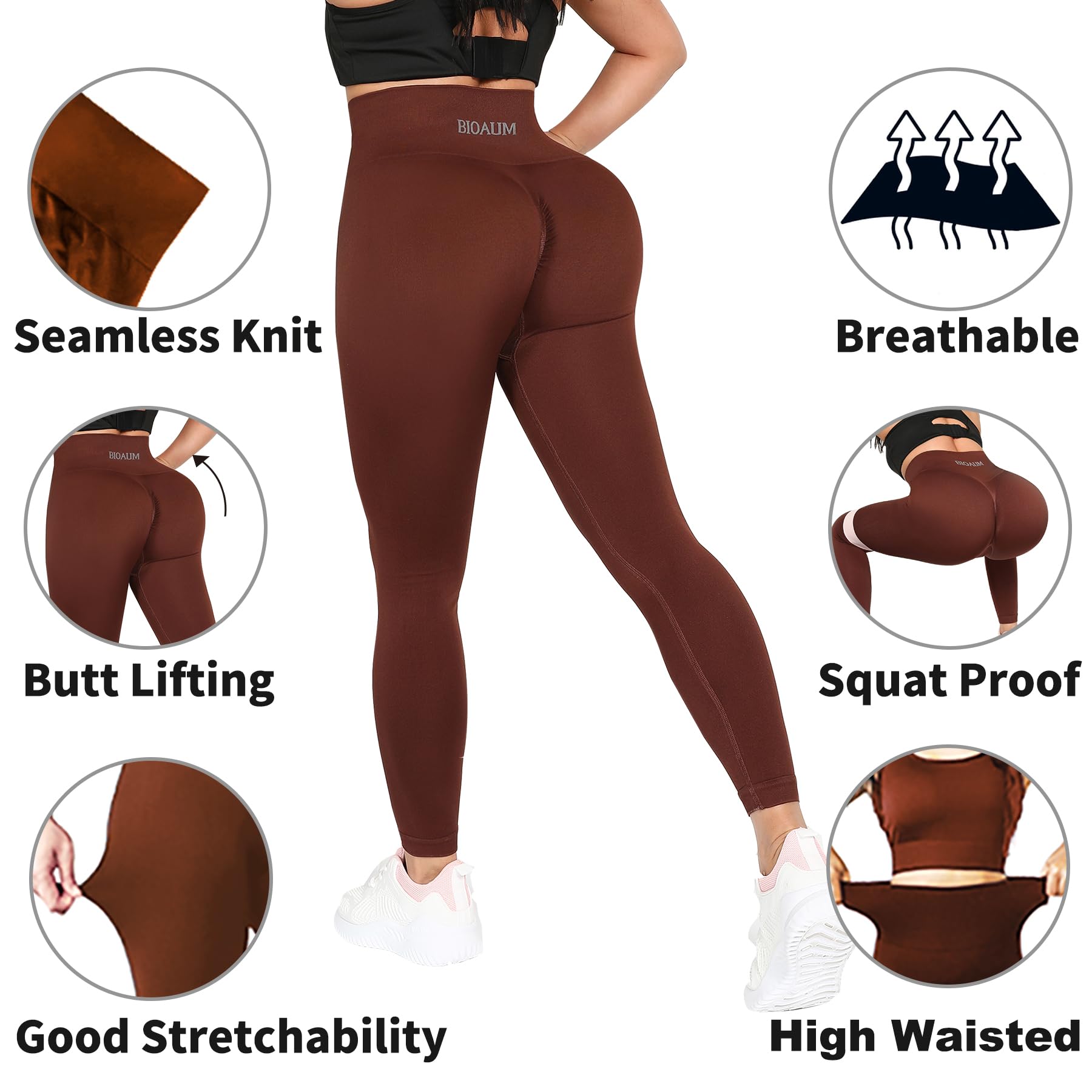 BIOAUM High Waisted Butt Lifting Workout Leggings for Women - Seamless Scrunch Yoga Pants for Gym, Running & Fitness - Tummy Control & Booty Enhancement Activewear