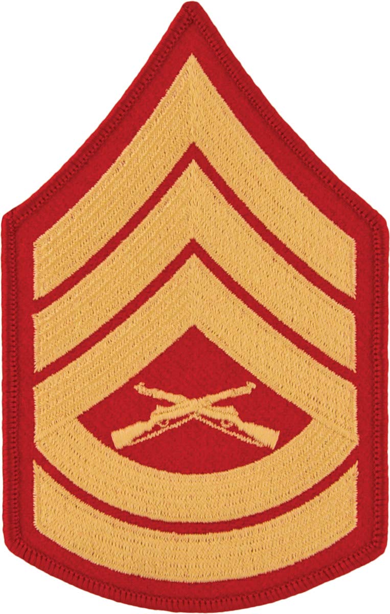 USMC Chevron Gold on Red Patch (Pair) - Authentic Marine Corps Emblem for Uniforms, Jackets & Military Collectibles