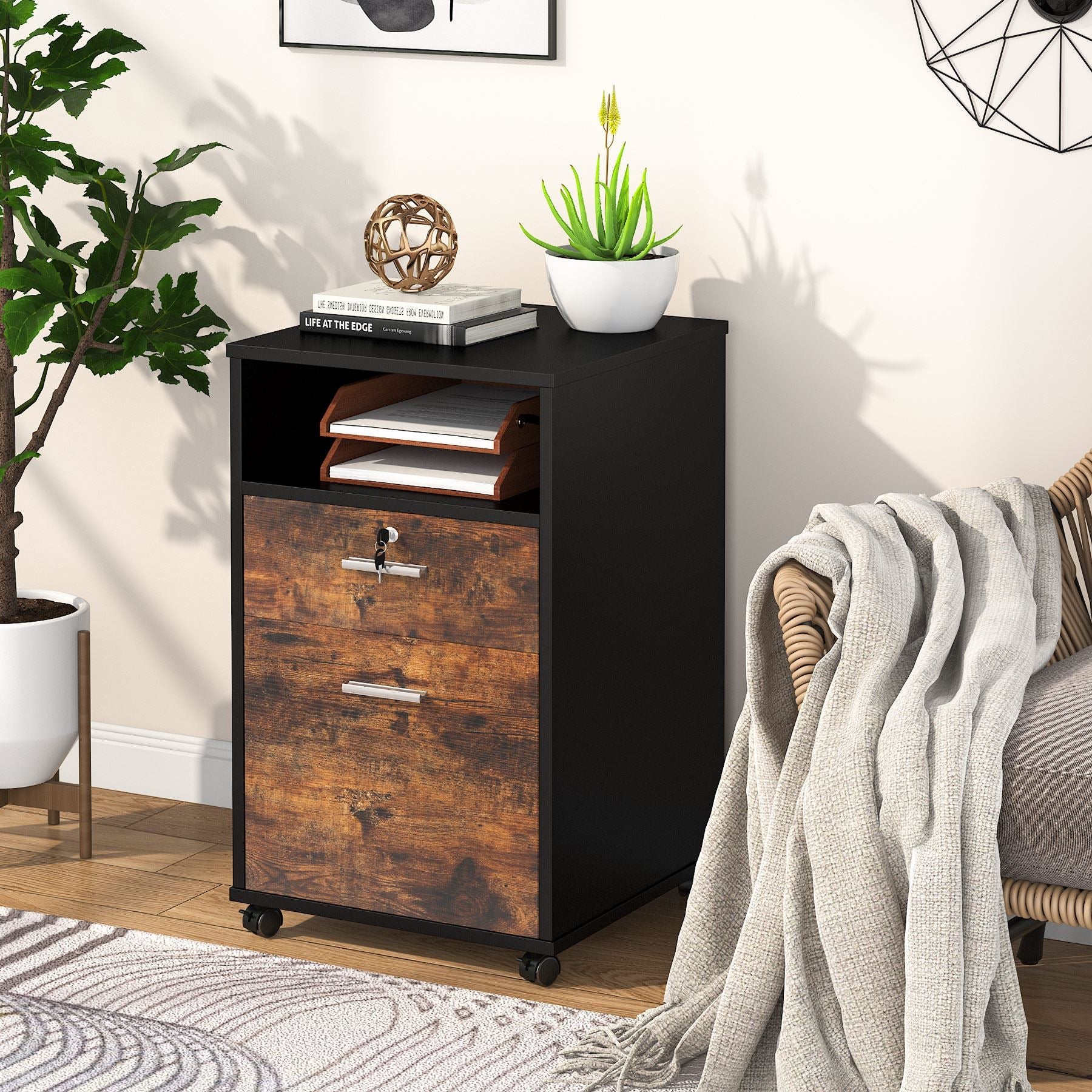 2-Drawer Locking File Cabinet with Wheels - Mobile Printer Stand for Office or Home Use, Heavy-Duty Storage Organizer for Documents and Supplies