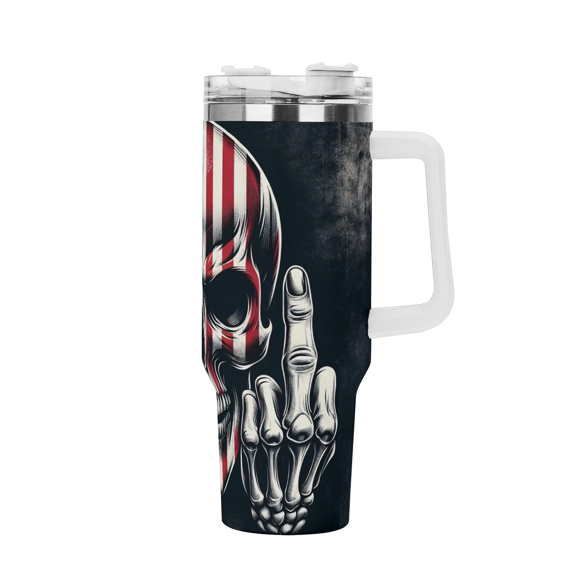 40oz American Skull Tumbler with Handle - Insulated Stainless Steel Cup for Coffee, Tea & Cold Drinks - Perfect for Office, Gym, Travel & Outdoor Activities