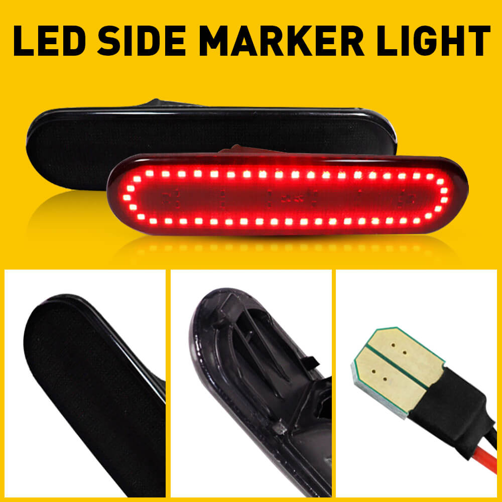 Smoked LED Side Marker Light Amber/Red for 2002-2005 Honda Civic Si EP3 3-Door - Front & Rear Bumper Replacement - Enhances Visibility & Style for Night Driving and Car Shows