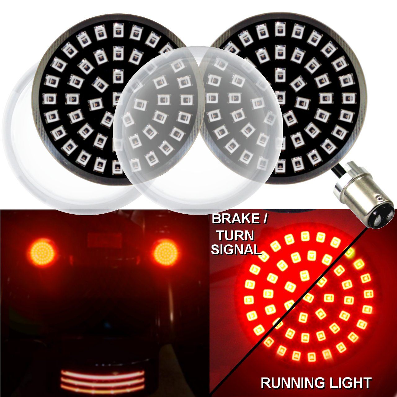 Eagle Lights Midnight Edition Rear LED Turn Signals, Running Lights & Strobing Brake Lights for Harley Davidson Motorcycles - Enhanced Visibility & Safety for Night Riding & Urban Commuting