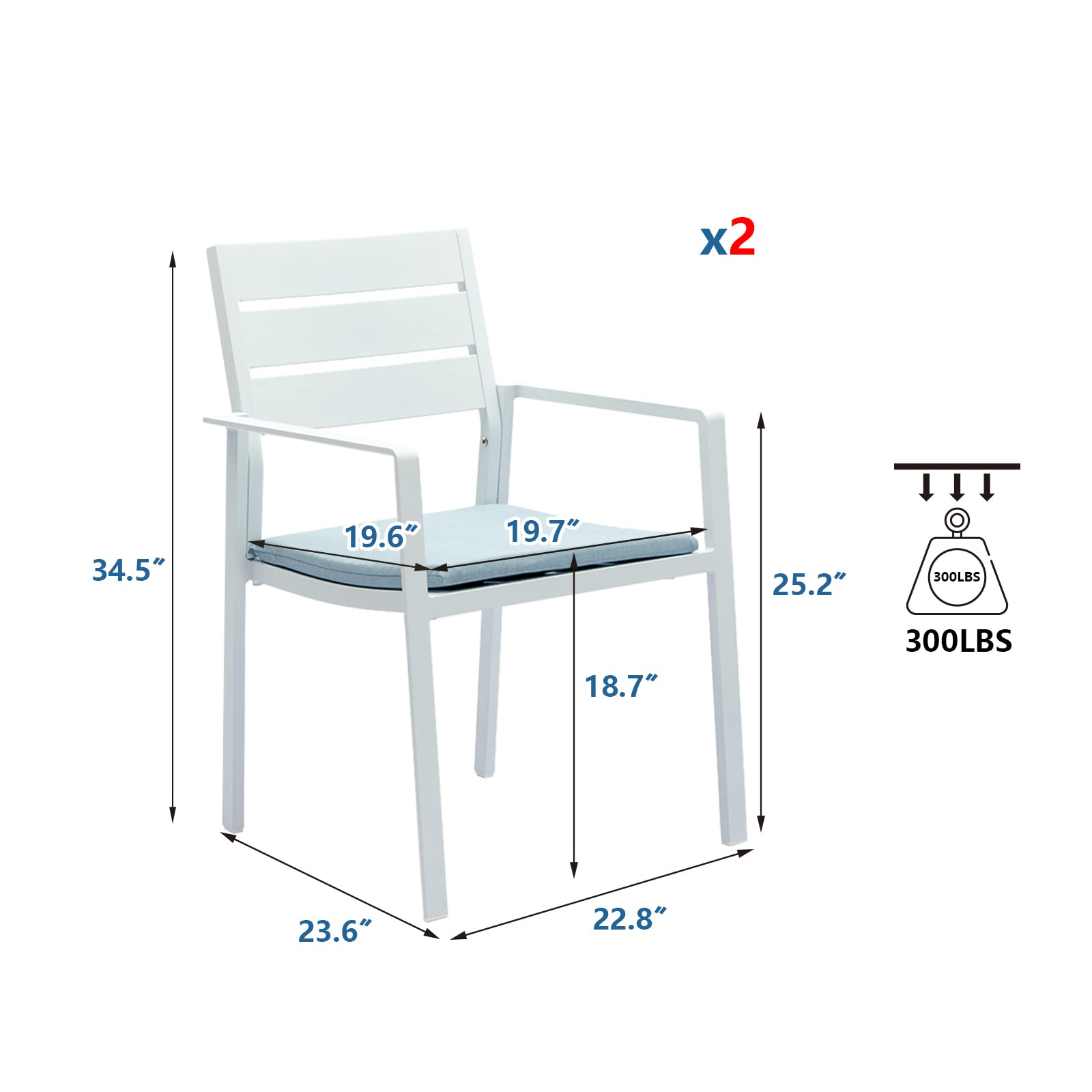2-Pack White Stackable Outdoor Dining Chairs - Aluminum Frame Patio Armchairs with Wide Seats for Backyard, Garden, Poolside & Restaurant Use