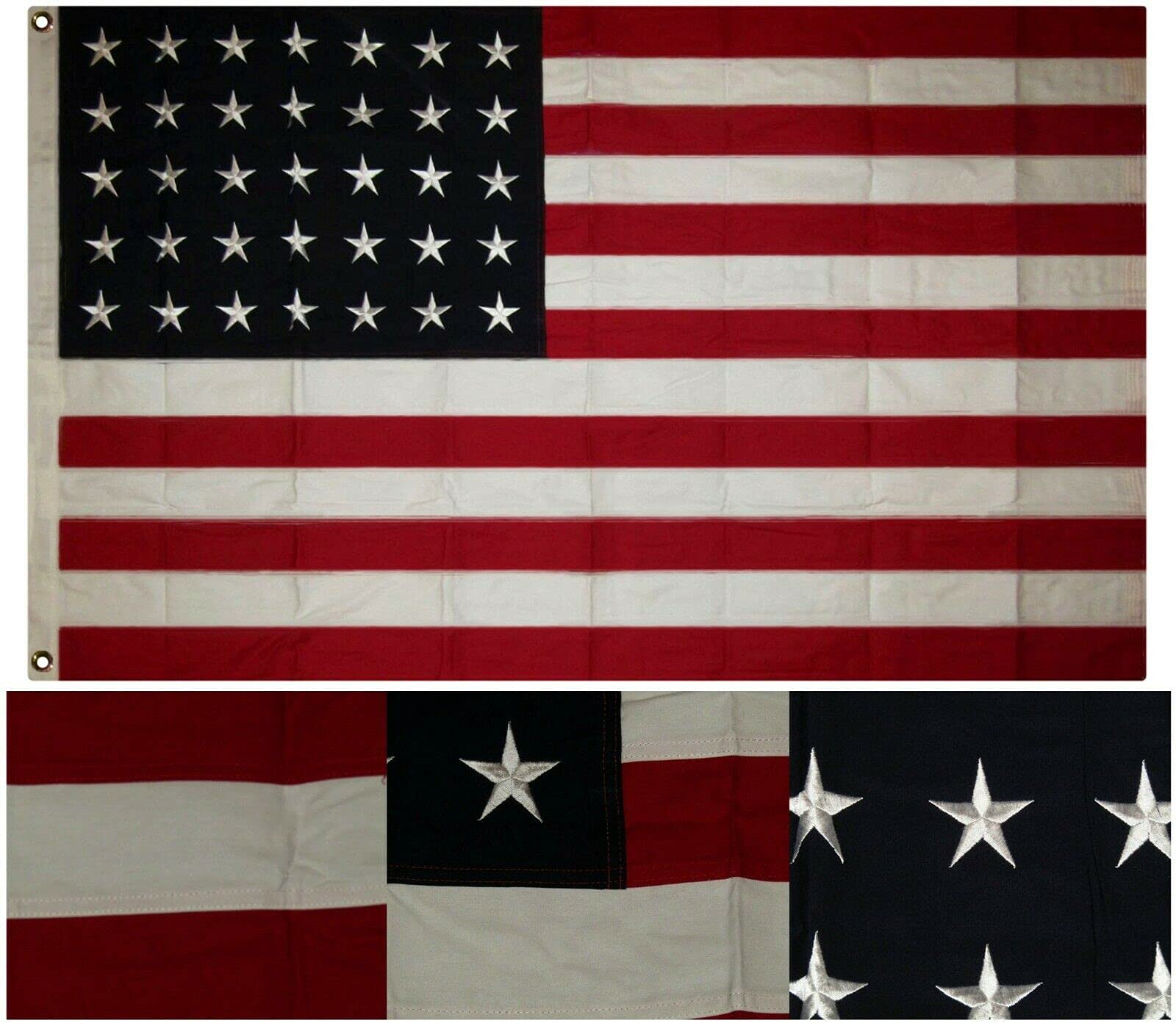 3x5 Embroidered 35-Star American Flag - Premium Synthetic Cotton, Sewn Stripes, 2 Brass Grommets - Perfect for Patriotic Decor, Outdoor Events & Historical Displays