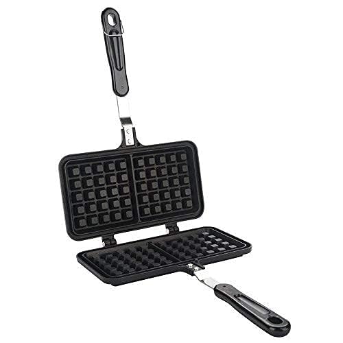 Non-Stick Stove Top Waffle Iron - Dual Belgian Bubble Waffle Maker Pan with Aluminum Plates (8.5x13.2 Inch) - Perfect for Breakfast, Snacks, Lunch & Camping Cooking