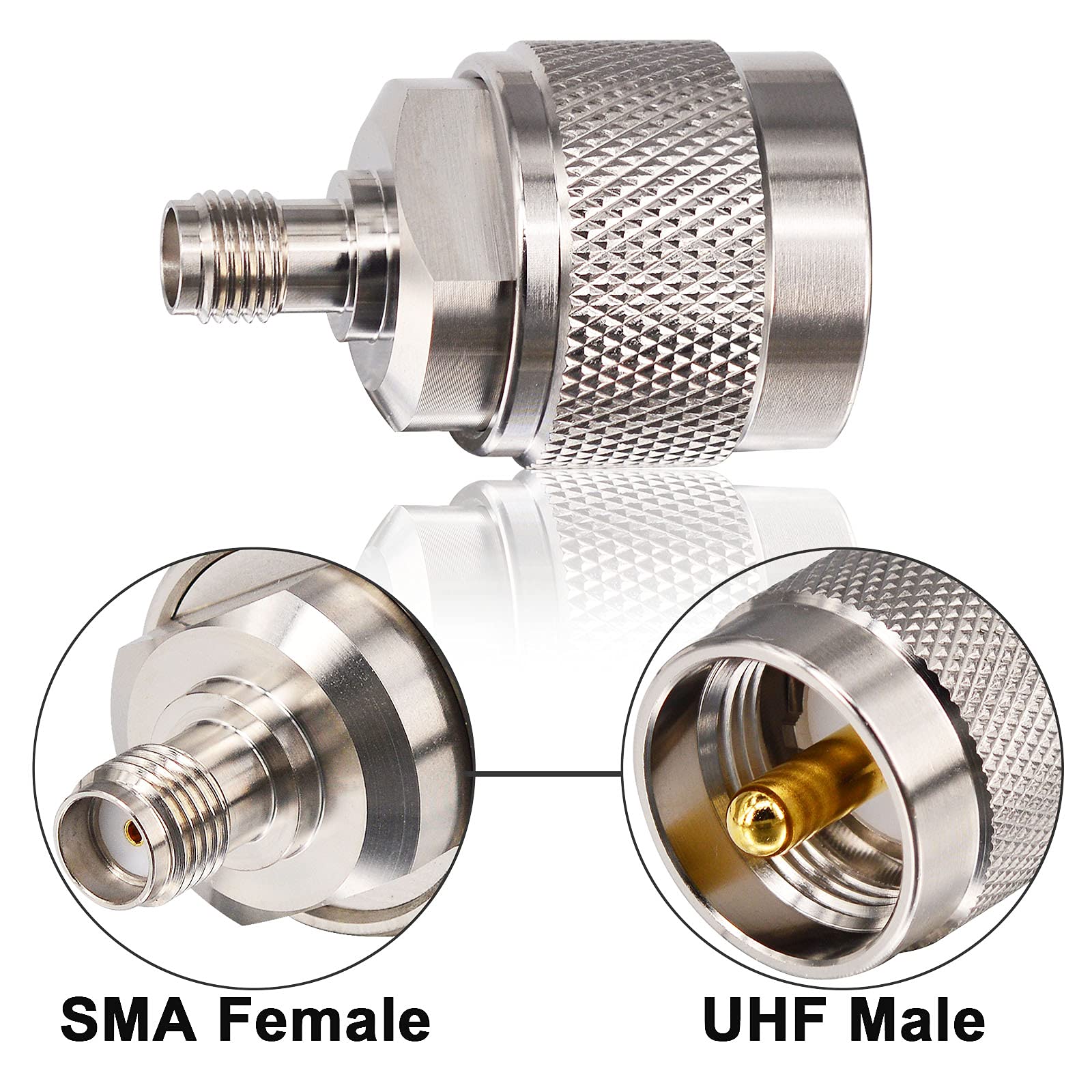 SMA Female to UHF PL259 Male RF Connector Adapter - 2 Pack for Ham Radio, CB Radio, Walkie Talkie, Antenna Connection - Perfect for Amateur Radio Enthusiasts & Emergency Communication Scenarios