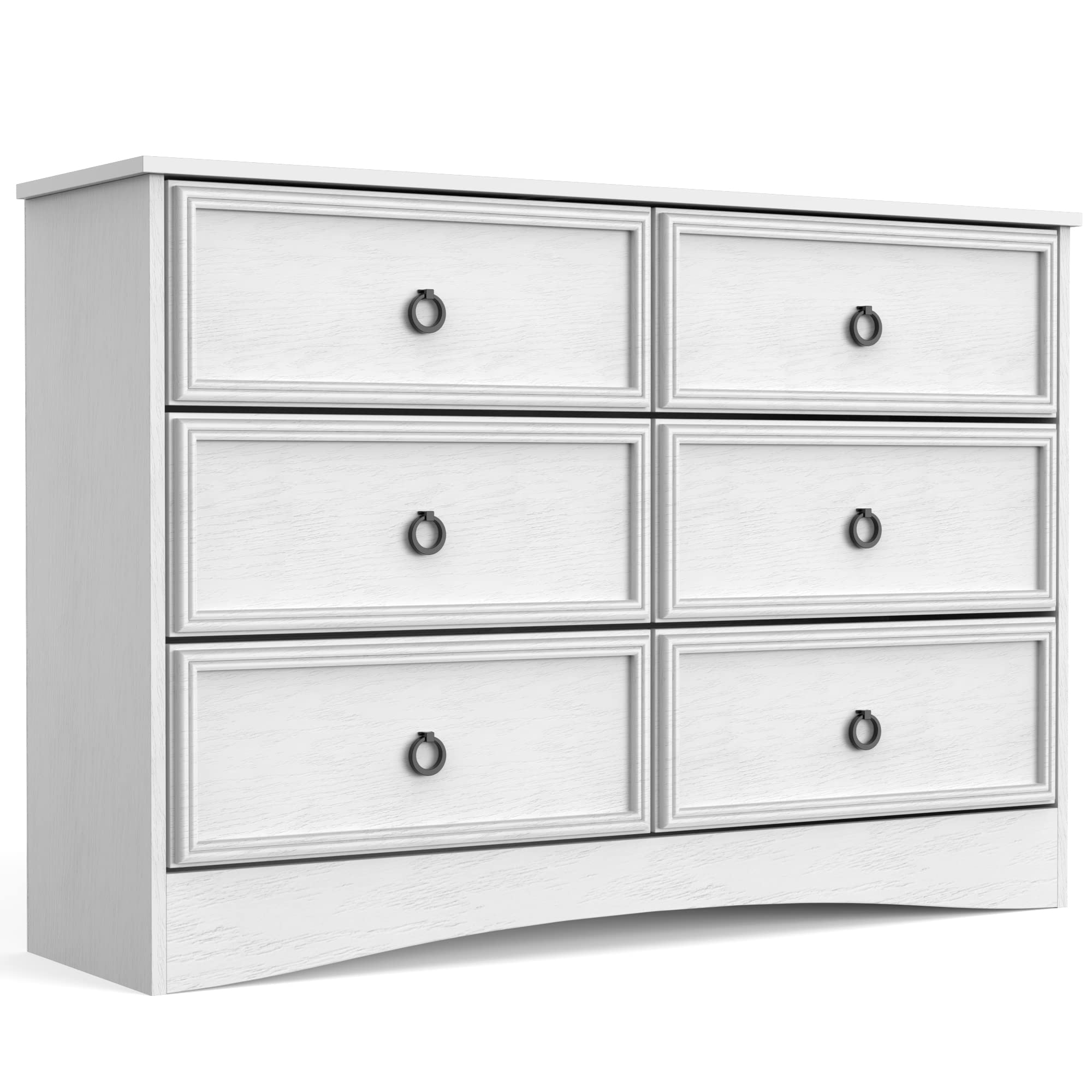 Modern 6-Drawer White Dresser for Bedroom - Wooden Chest of Drawers with Easy-Pull Handles & Textured Borders - Closet Organizer for Clothes Storage - Perfect for Bedroom, Hallway & Home Organization