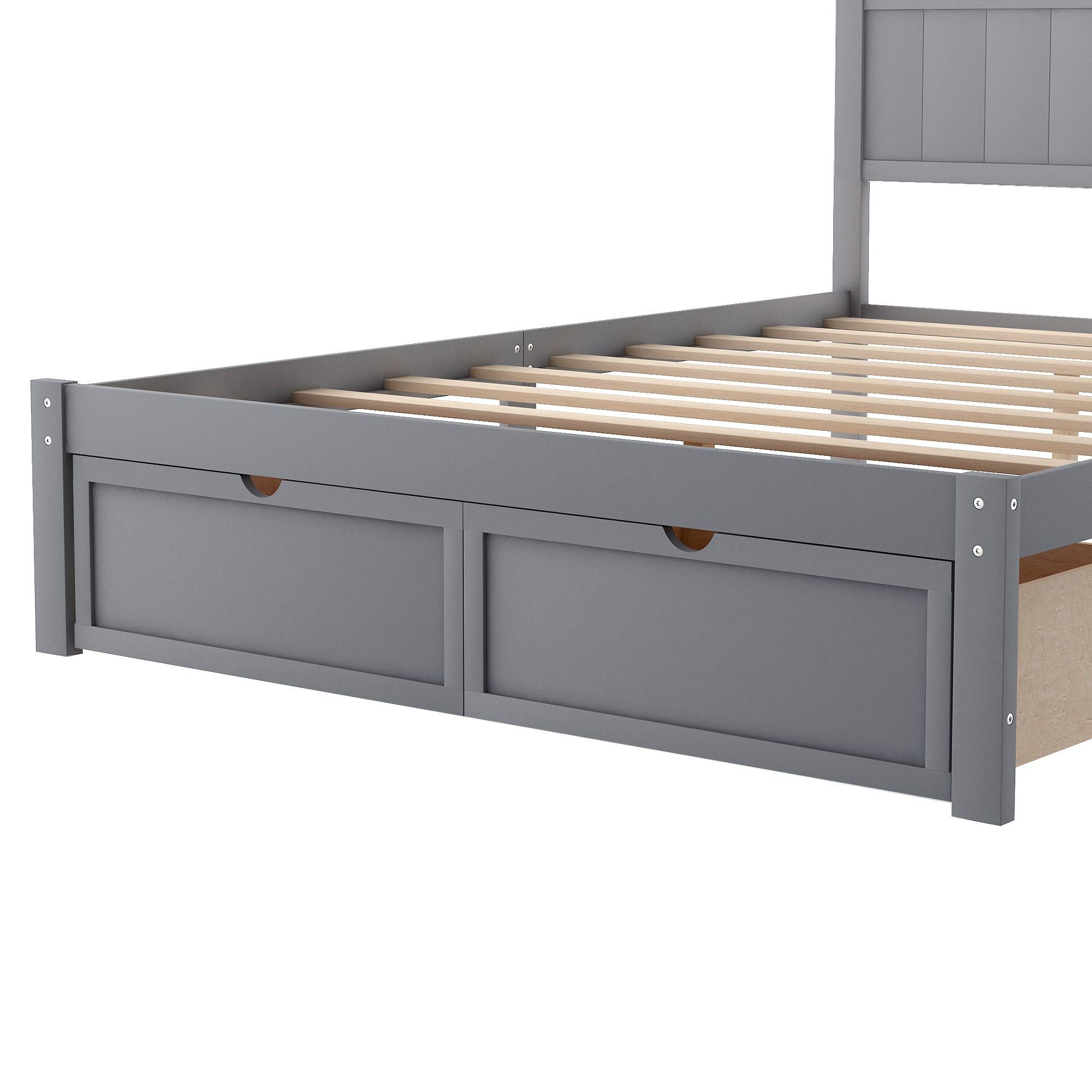 Rhomtree Wood Bed Frame with Storage Drawers - Full Size Platform Bed for Small Spaces