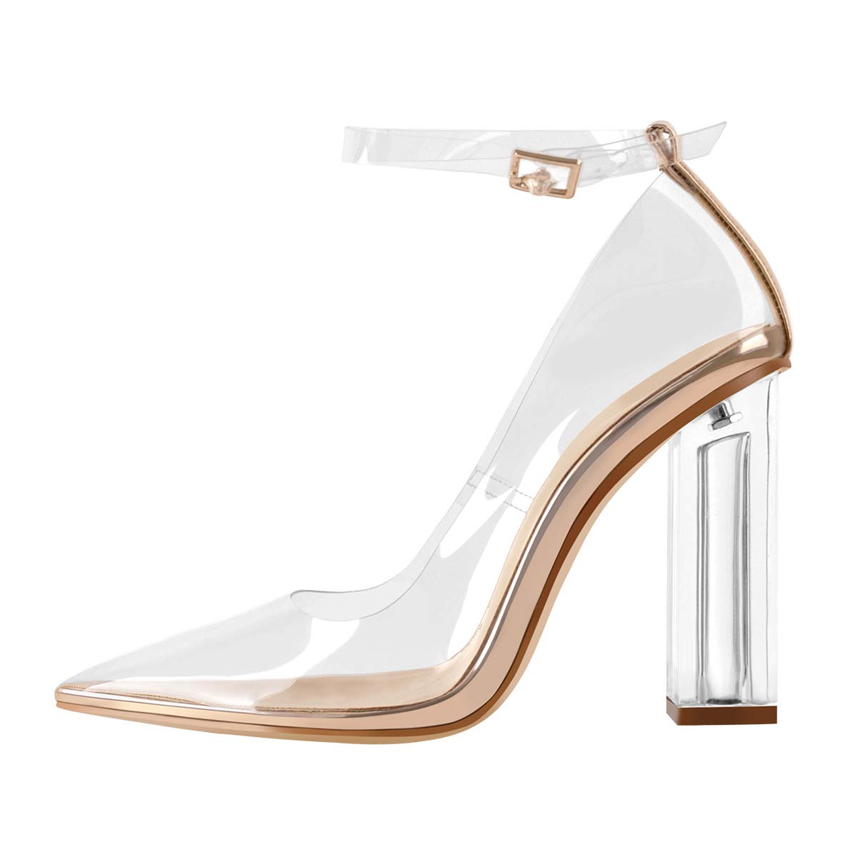 LISHAN Women's Clear High Heels - Transparent Chunky Heel Sandals for Women, Comfortable Party Shoes, Perfect for Weddings, Prom, Evening Events & Date Nights