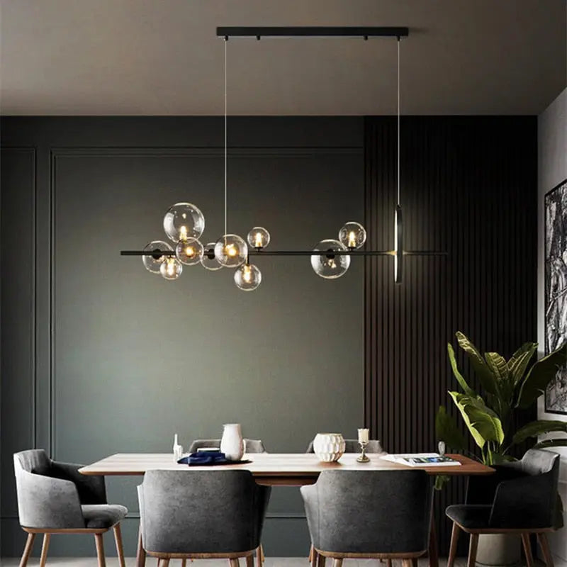 Modern Black Glass Chandelier - Elegant Ceiling Light Fixture for Dining Room, Living Room & Bedroom | Dimmable LED Lighting for Home Decor