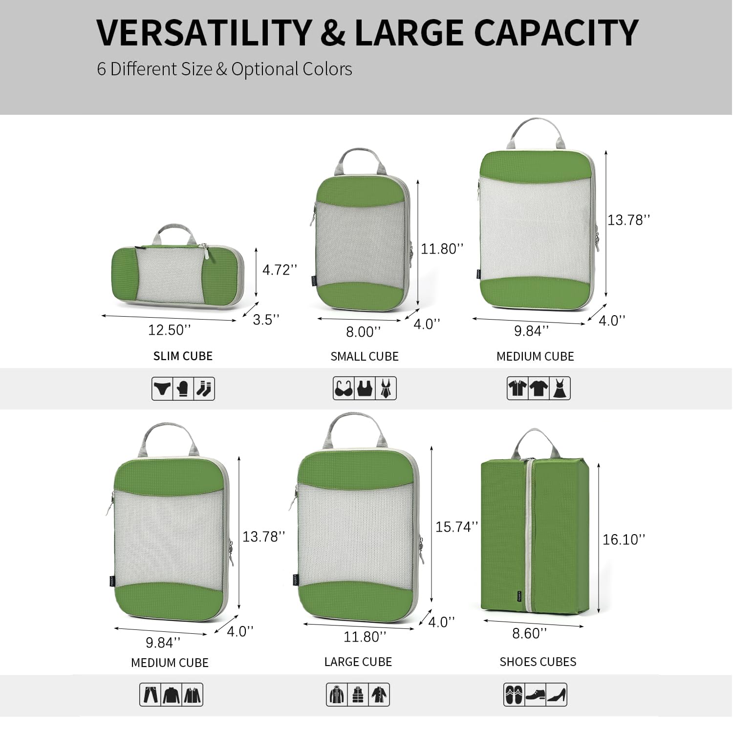 6-Pack Compression Packing Cubes for Travel - Luggage Organizer Bags Set with Carry-On Suitcase Compatibility | Space-Saving Travel Accessories for Business Trips & Vacations