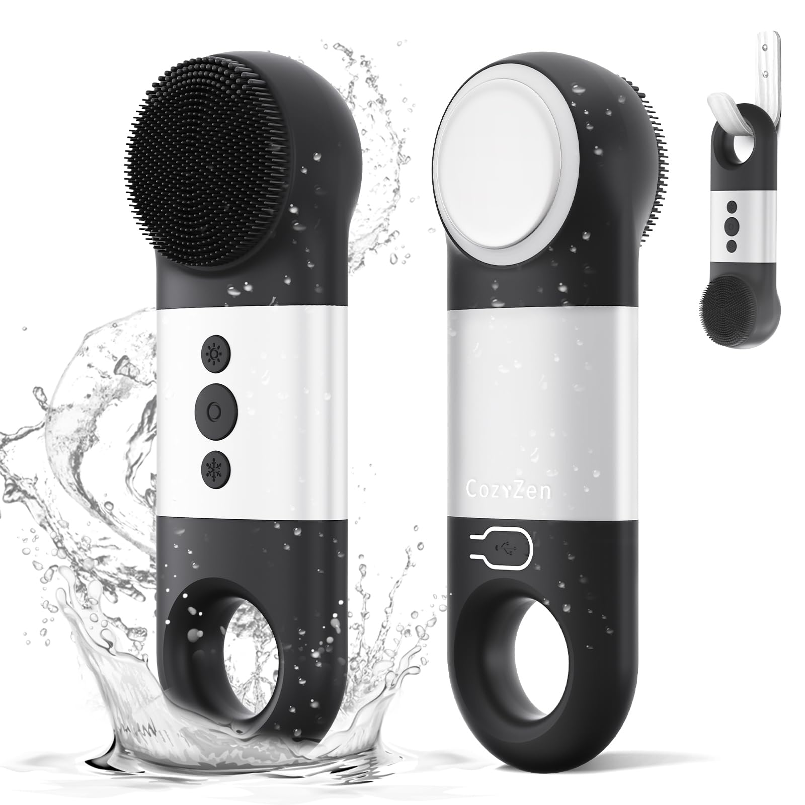 Rechargeable Waterproof Facial Cleansing Brush - IPX7 Silicone Face Scrubber with Heat & Cold Massage for Men & Women | Deep Pore Cleansing, Exfoliation & Skin Therapy | Perfect for Daily Skincare Routine, Travel & Spa Treatments (Black)