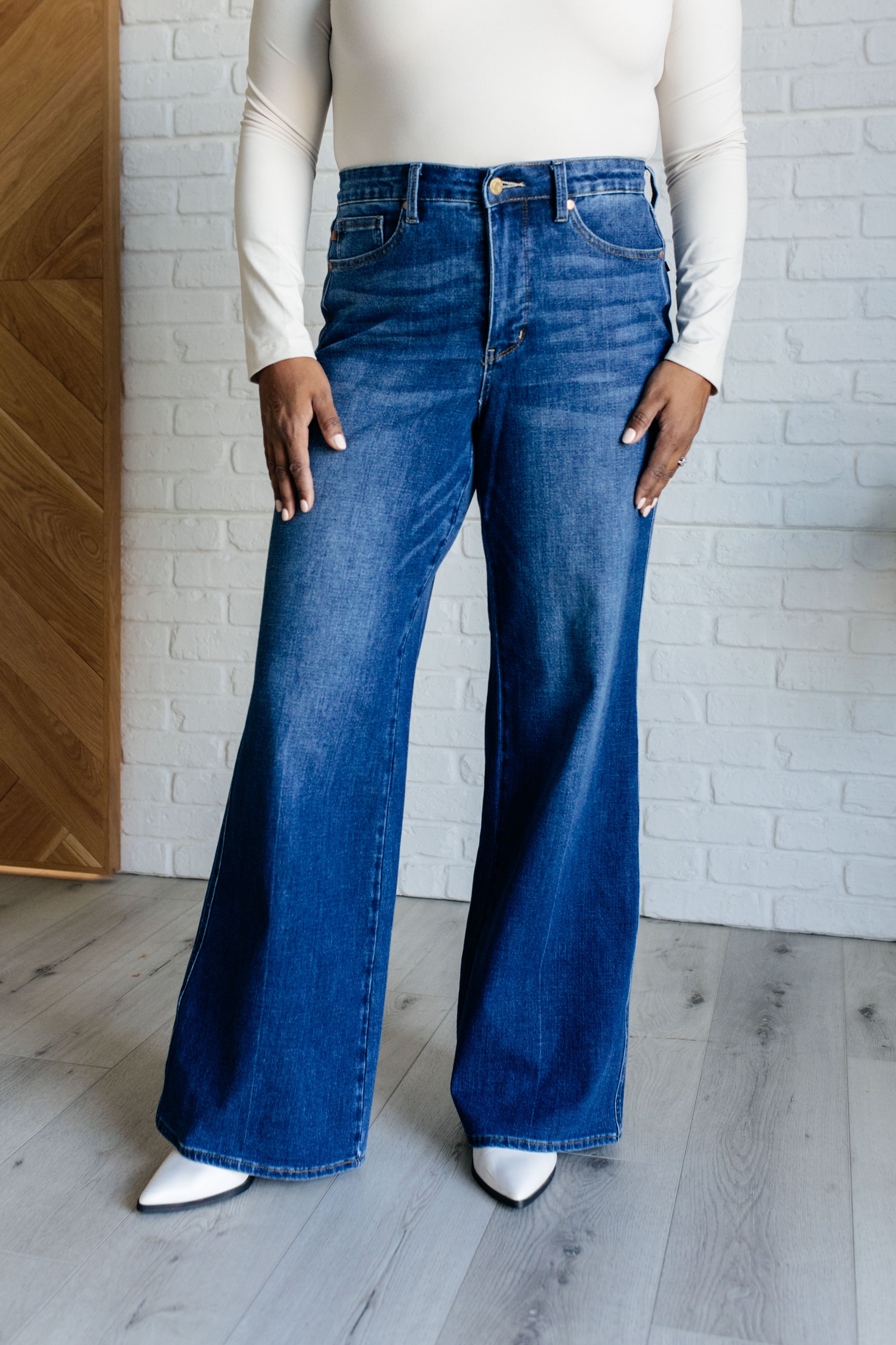 Eliza High Rise Control Top Retro Wide Leg Jeans for Women - Vintage 70s Inspired Stretch Denim Pants - Perfect for Casual Outfits, Date Nights & Boho Style