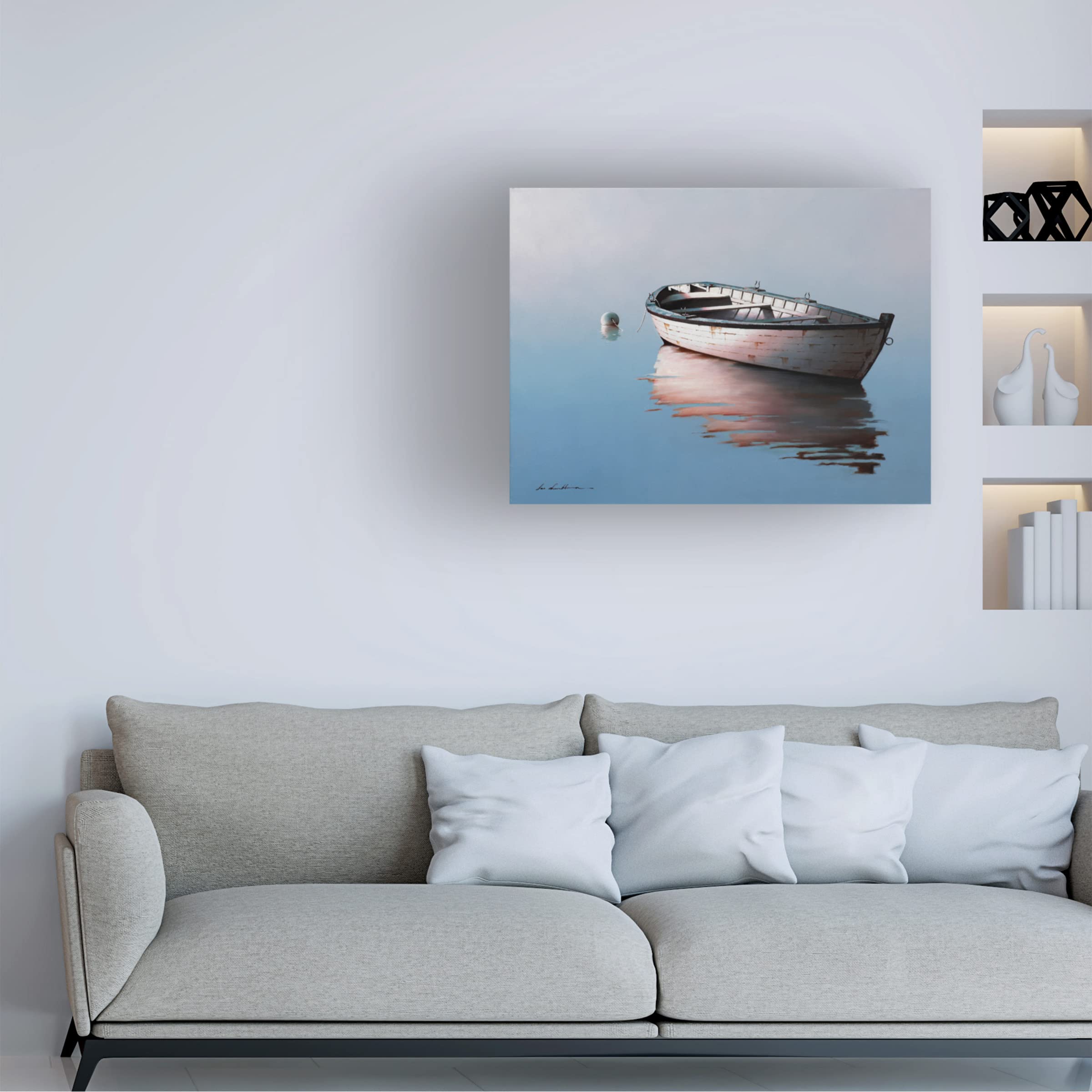Trademark Fine Art 'Lonely Boat 2017' Canvas Wall Art Print by Zhen Huan Lu - Modern Coastal Home Decor for Living Room, Bedroom & Office