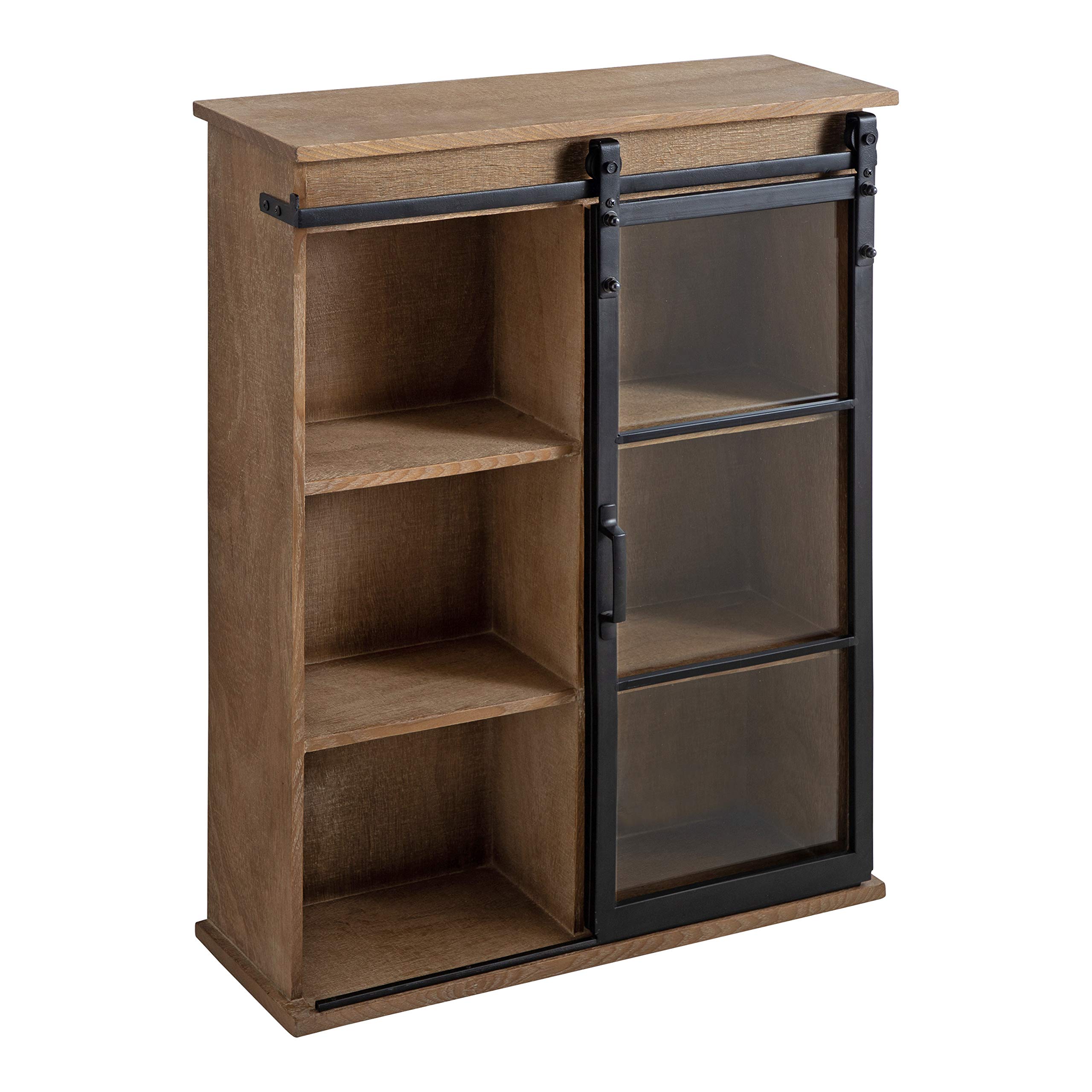 Kate & Laurel Barnhardt Rustic Brown Wooden Wall Cabinet with Sliding Glass Door - 22