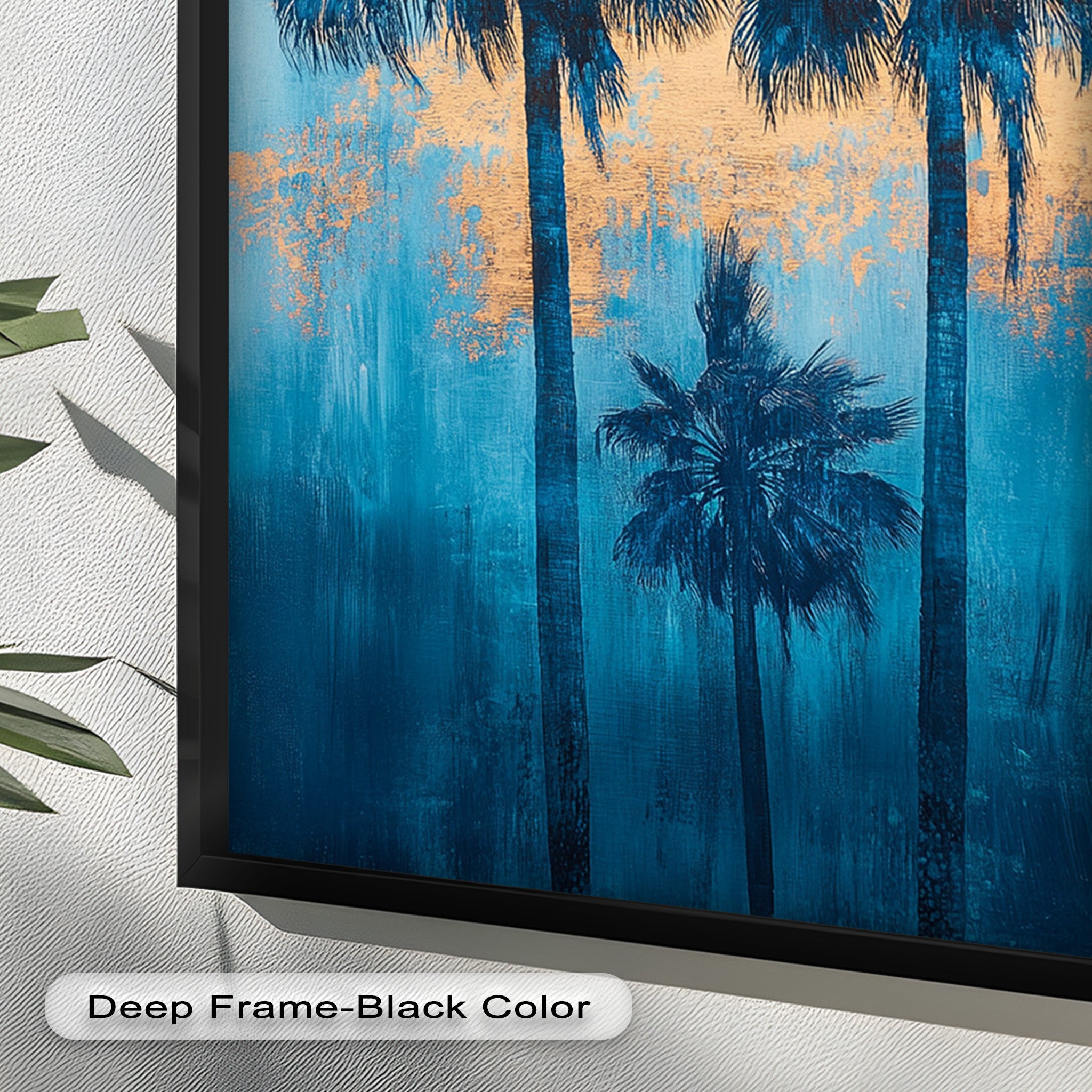Blue Sunset Palms Tropical Oil Painting - Handmade Beach Wall Art for Living Room, Bedroom & Office Decor