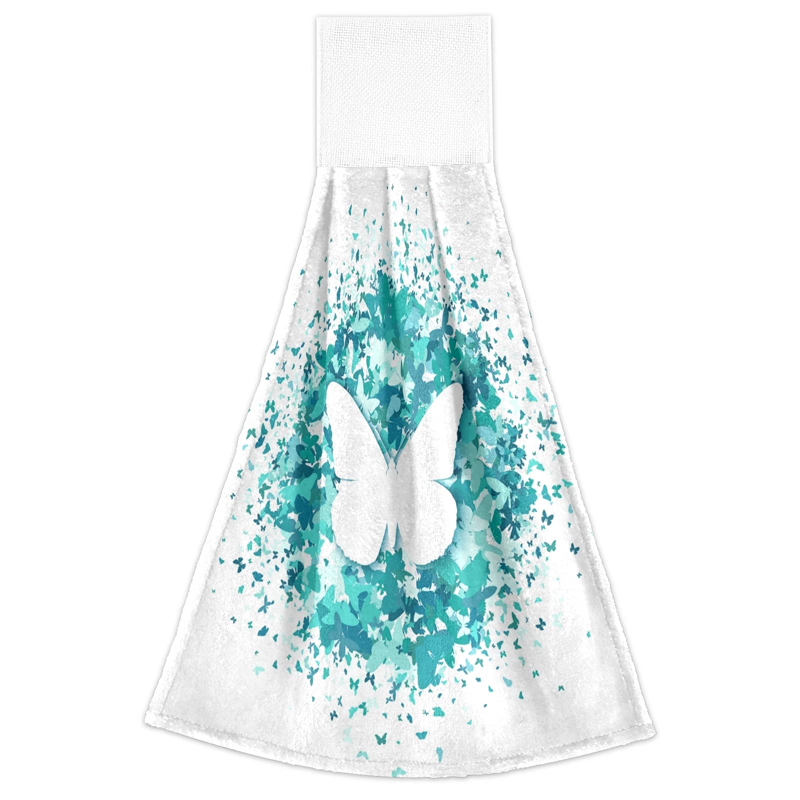 Set of 2 Turquoise Confetti Butterfly Kitchen Towels - Absorbent Hanging Hand Towels & Wash Cloths for Kitchen, Bathroom Decor | Perfect for Holiday Gifts, Housewarming & Home Decoration