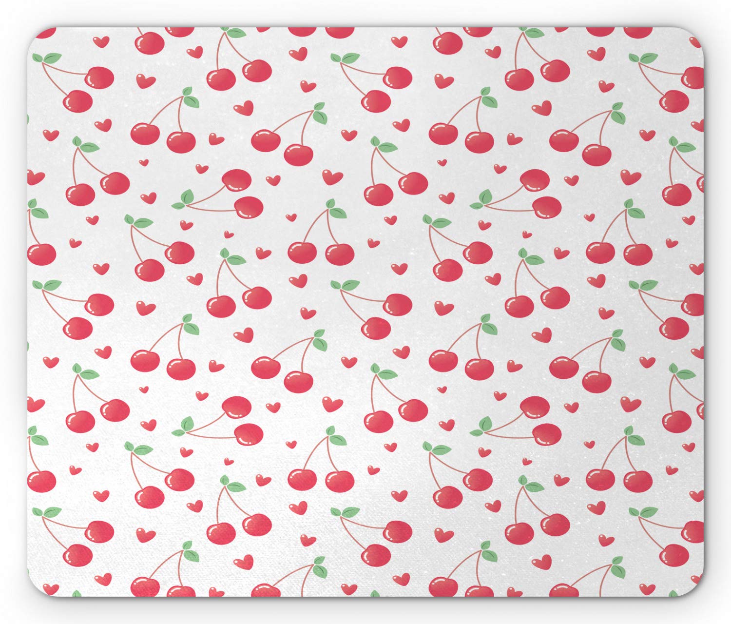 Ambesonne Cherry Mouse Pad - Pink Summer Fruit Design with Leaves & Hearts, Non-Slip Rubber Base, Standard Size Rectangle Mousepad (Coral Green) - Perfect for Office, Gaming & Home Computer Use
