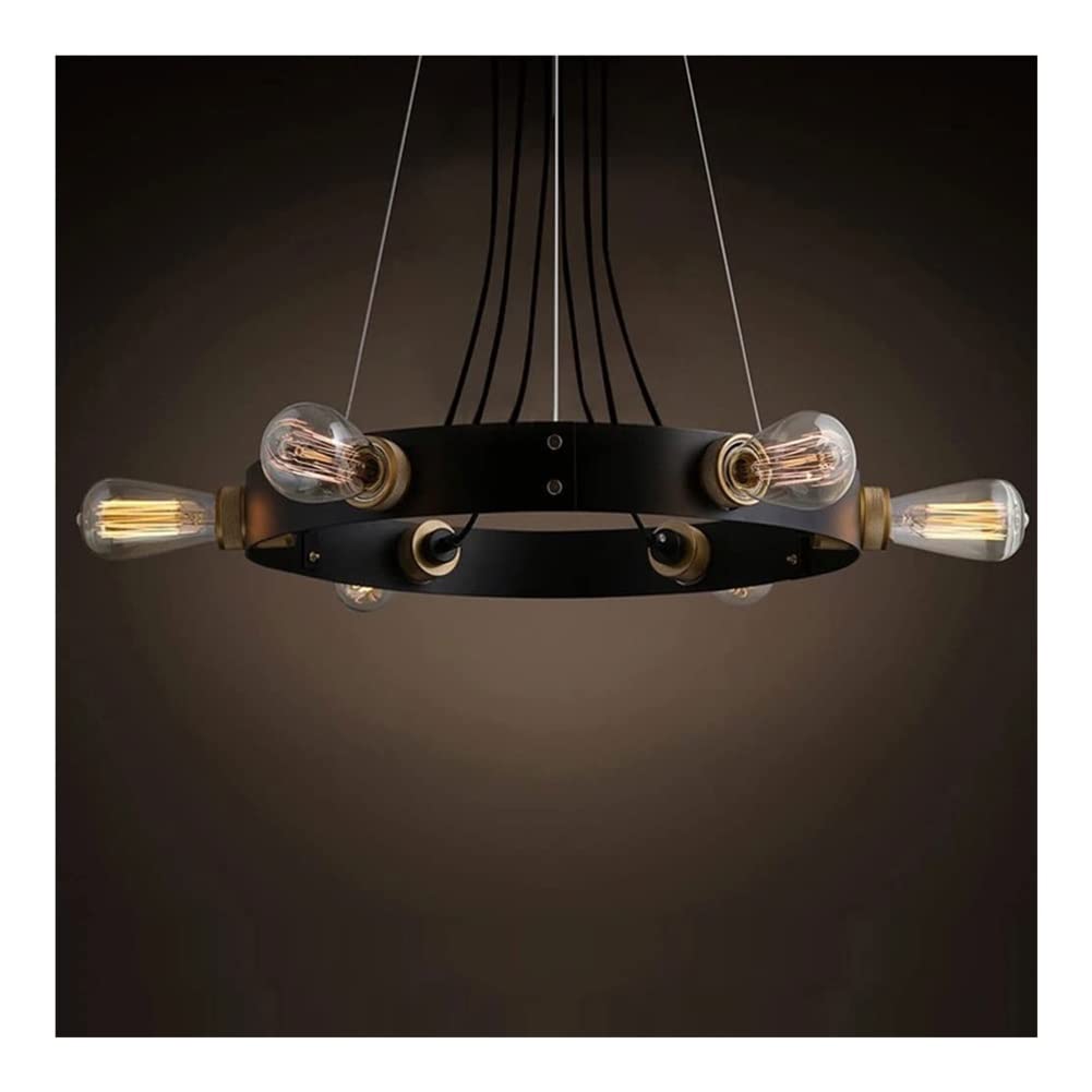 HIZI RETR 6-Light Industrial Chandelier - Black Wrought Iron Pendant Lighting Fixture for Living Room, Dining Room, Bedroom Ceiling Light - Vintage Farmhouse Decor, Modern Home Lighting Solution