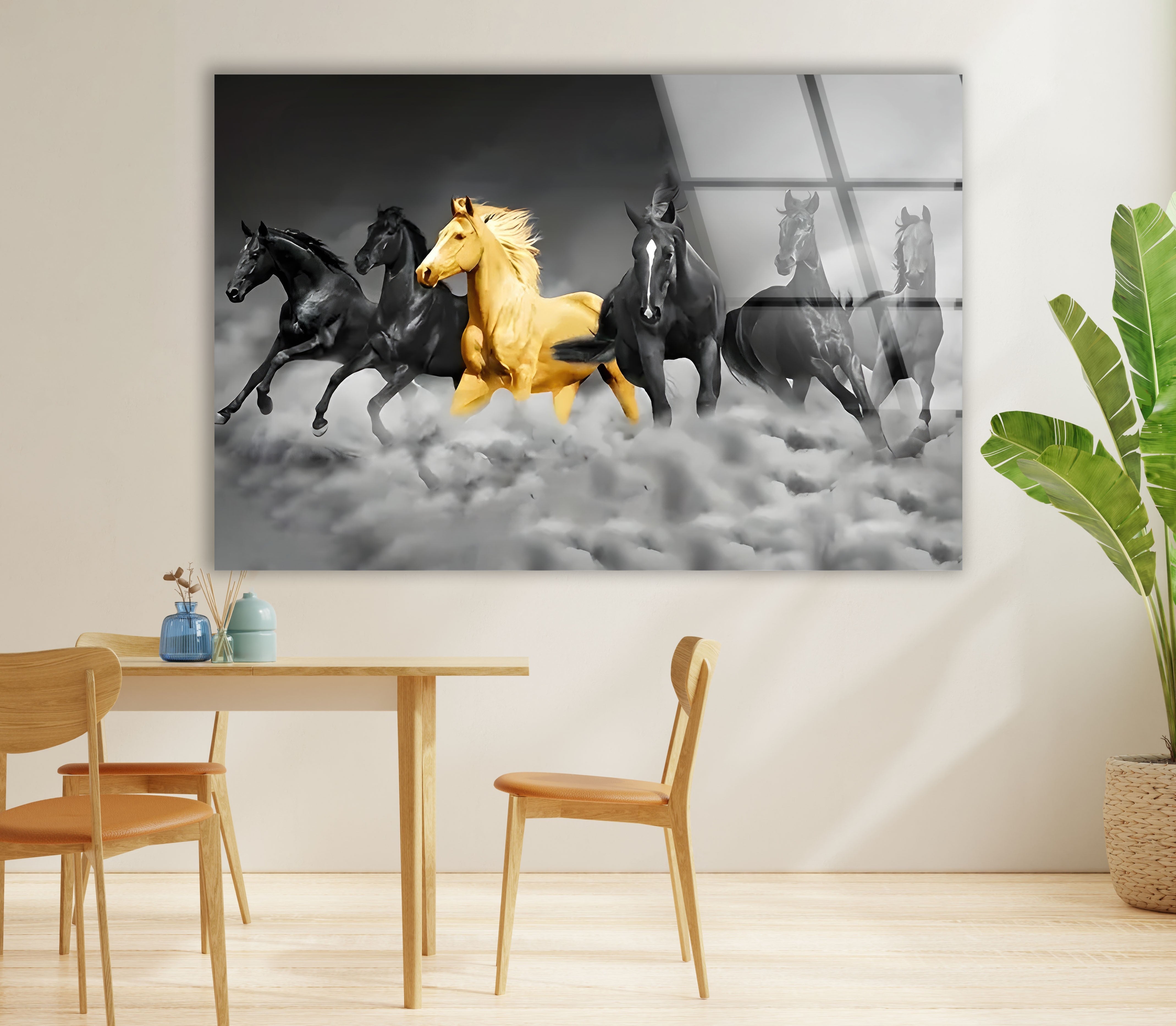 Elegant Black & Golden Horse Glass Wall Art - Handmade Modern Home Decor for Living Room, Bedroom & Office - Perfect Gift Idea for Housewarming & Holidays