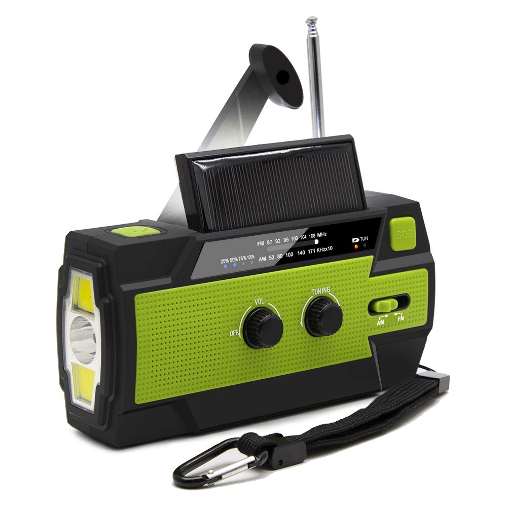 4000mAh Solar Crank Emergency Radio with AM/FM, Hand Dynamo Torch, SOS Alarm & Phone Charger | Portable Wind Up Radio for Power Outages, Camping, Hiking & Outdoor Survival (Green)