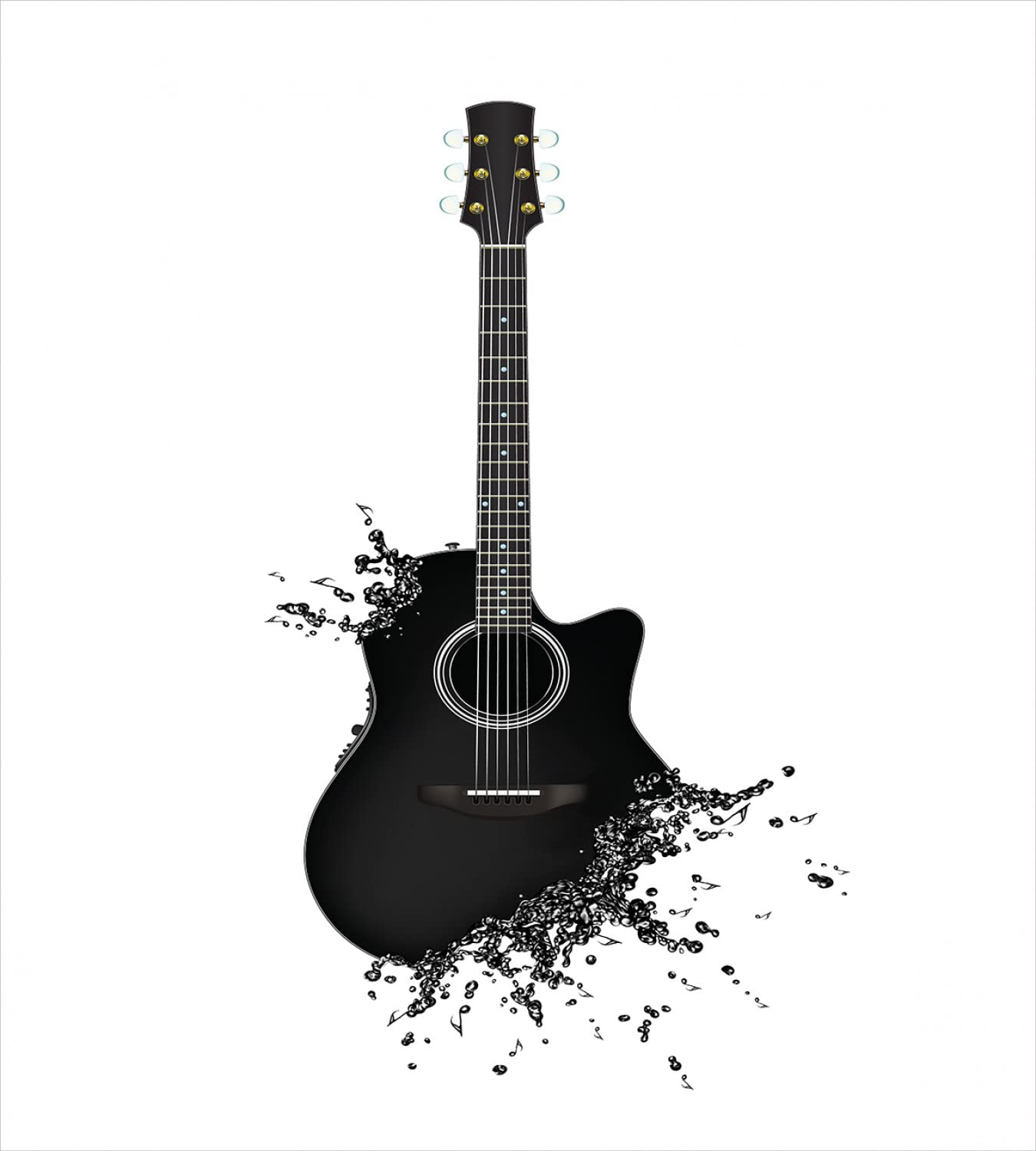 Ambesonne Guitar Duvet Cover Set - King Size 2 Pack Black & White Musical Instrument Design with 2 Duvet Covers & 4 Pillowcases - Monochrome Acoustic Guitar Pattern for Bedroom Decor & Music Lover Gift