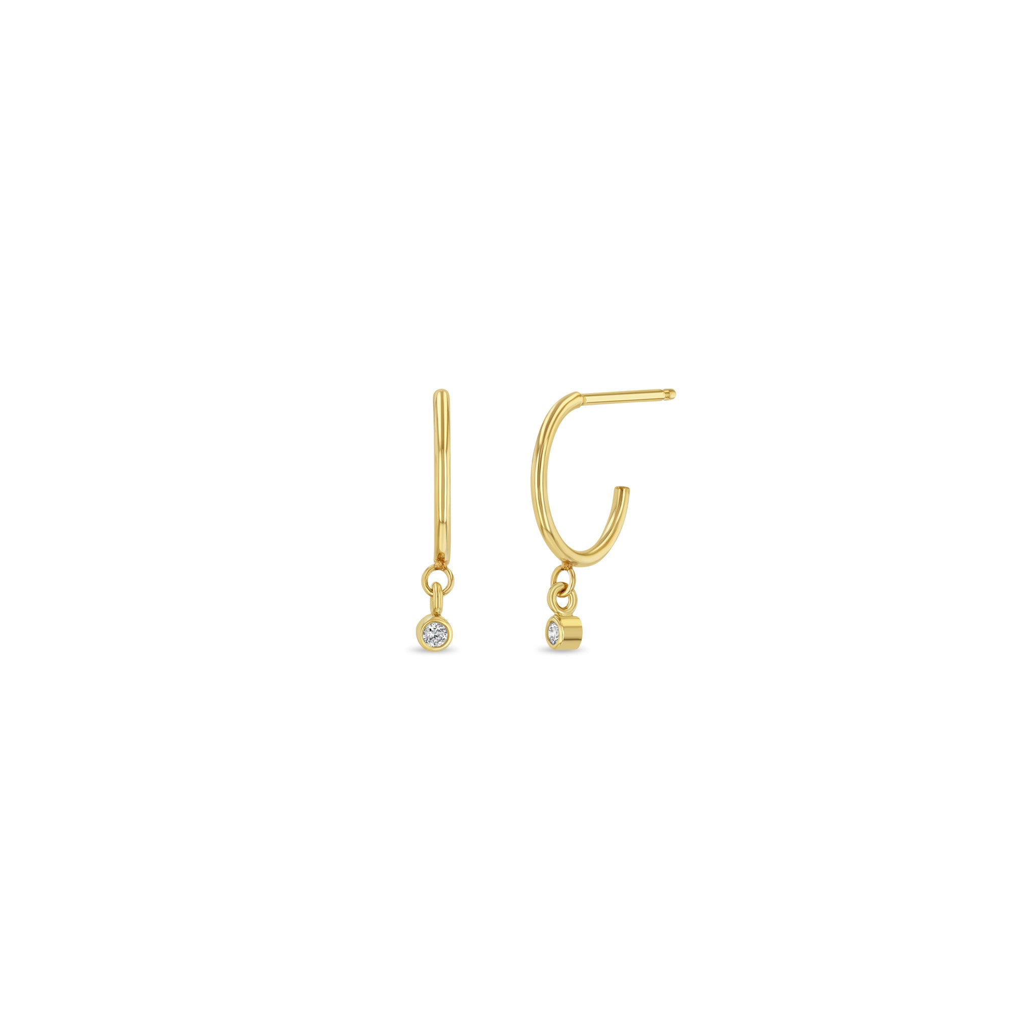 14K Gold Dangling Diamond Bezel Thin Huggie Hoop Earrings for Women - Elegant Everyday Jewelry & Special Occasion Gift