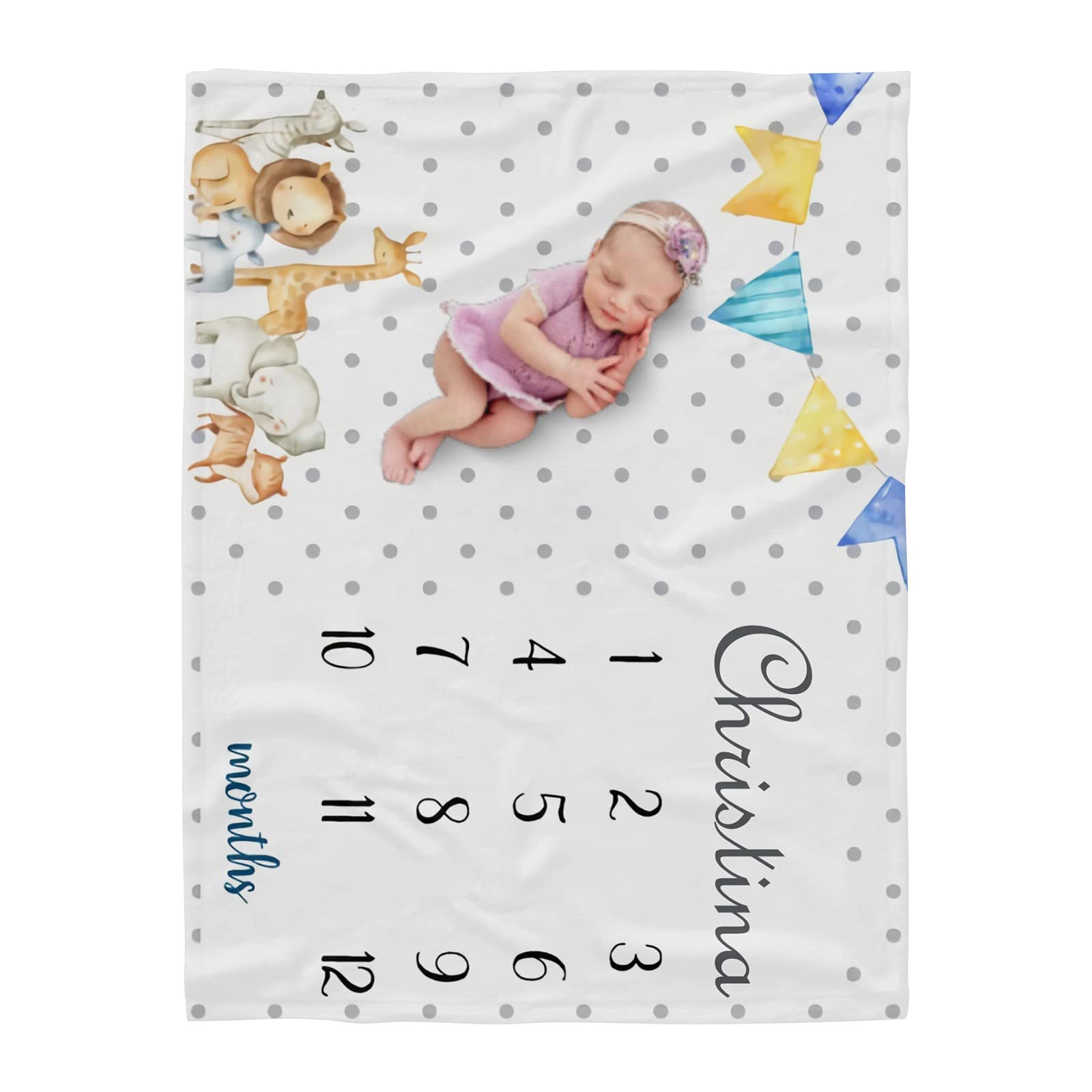 Custom Personalized Watercolor Animal Polka Dot Fleece Blanket - Super Soft 60x80 Inch Throw Blanket with Name Text - Cozy Sofa, Bed & Couch Blanket for Home, Gifts & Nursery Decor