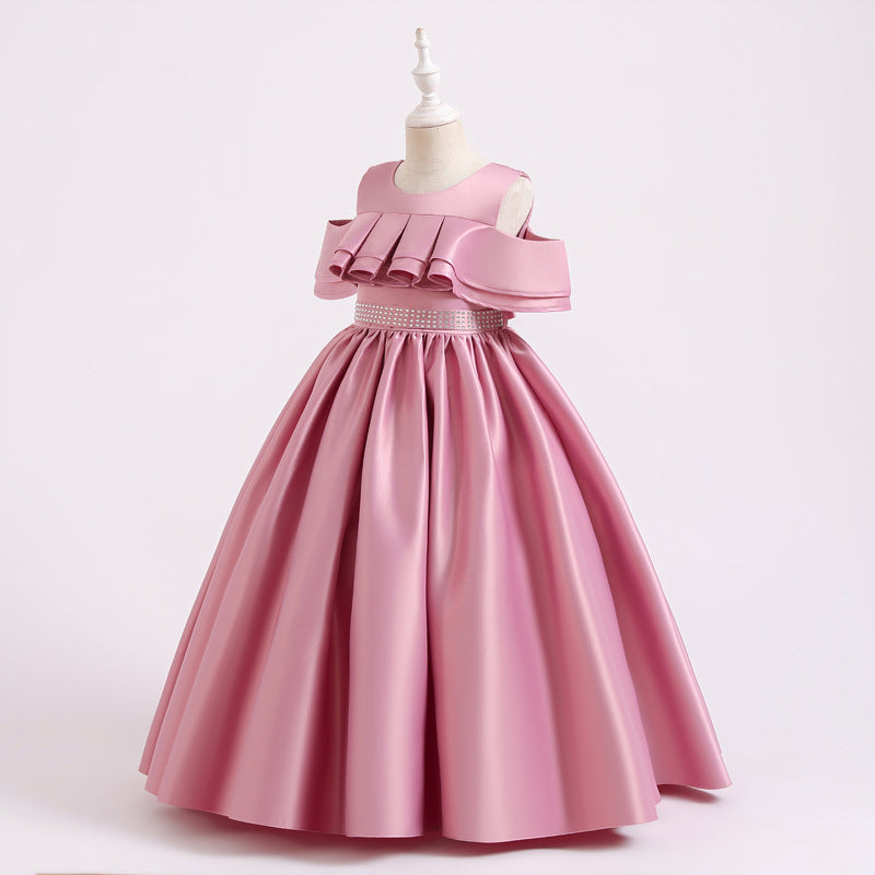Elegant Beaded Flower Girl Dress for Girls - Off Shoulder Summer Princess Party Dress for Birthday, Wedding, and Special Occasions