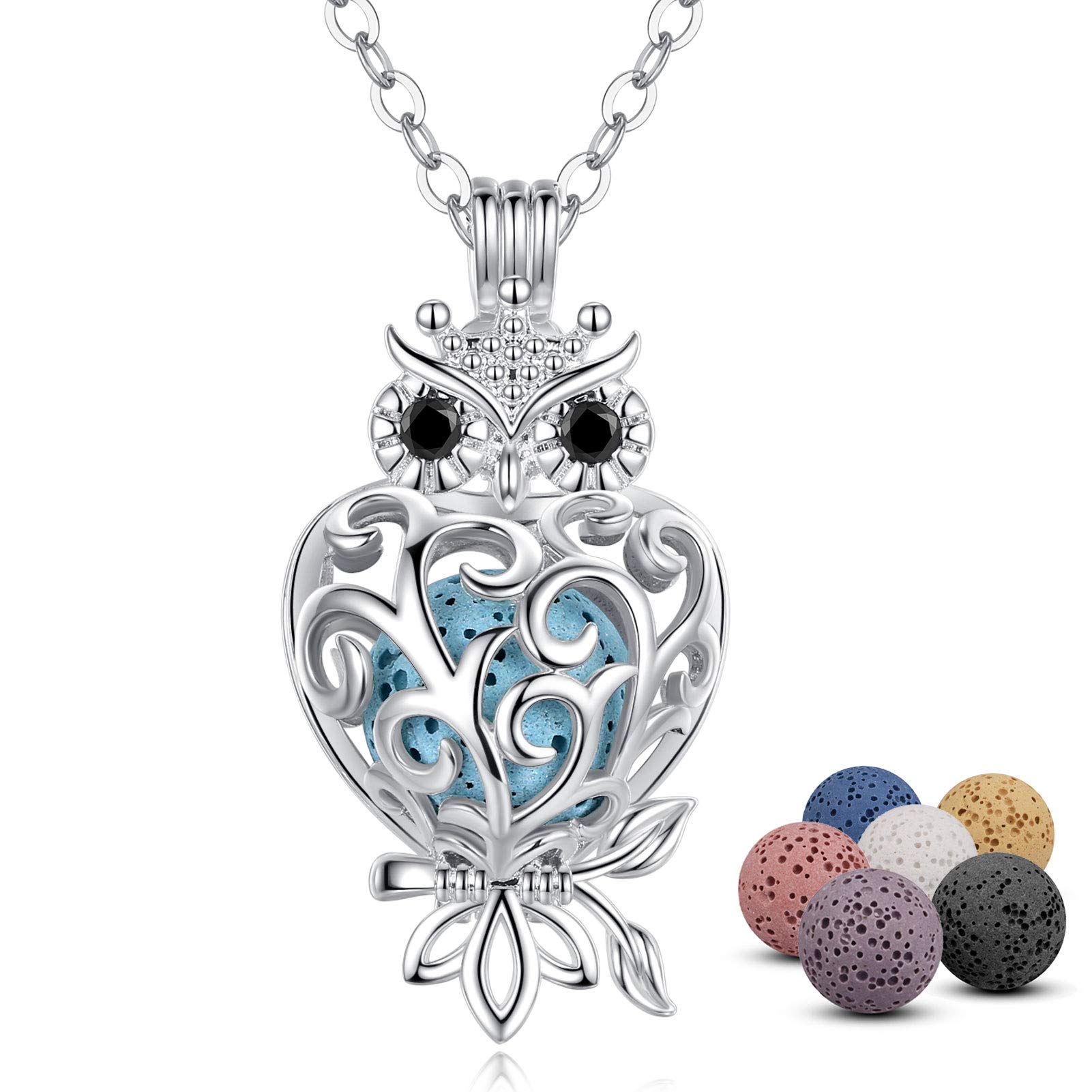 INFUSEU Aromatherapy Essential Oil Diffuser Necklace for Women - Cute Animal Pendant with 7 Lava Stones & 24