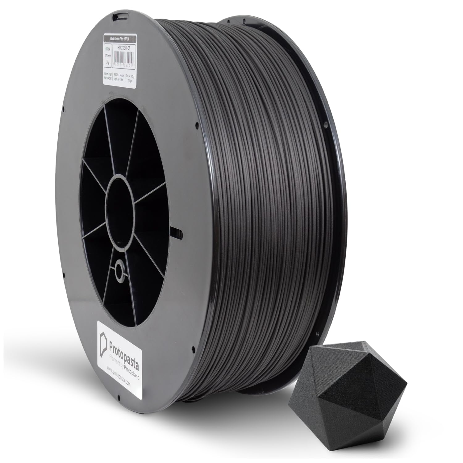 Protopasta 3D Printer Filament - 1.75mm Black Carbon Fiber HT PLA Filament (3kg Spool) for High-Temperature 3D Printing Projects, Cosplay Props & Functional Prototypes